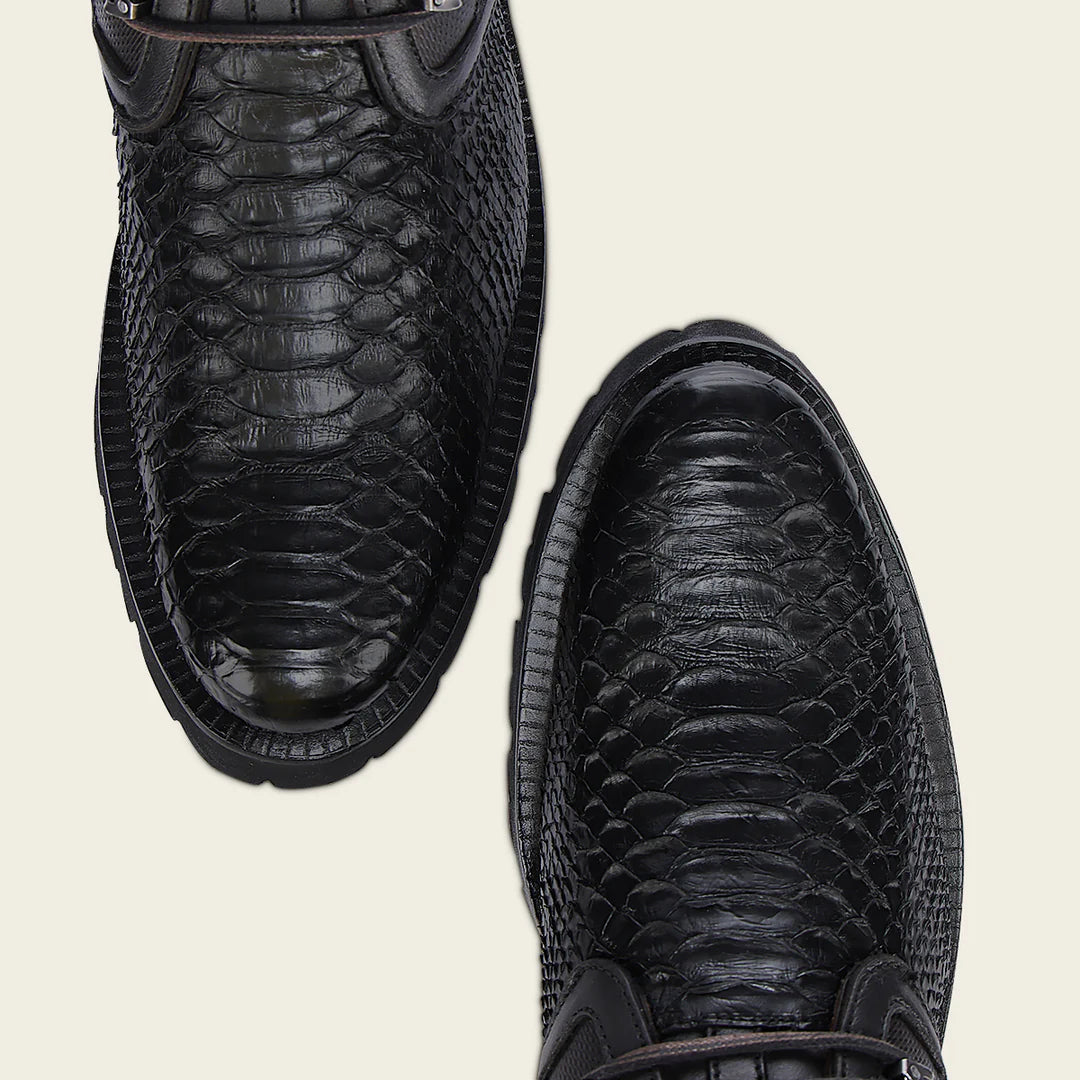 4D25PH Men's Cuadra Black Casual Dress Ankle Boots with Python Skin & Zip - Perfect for Office, Parties & Night Out
