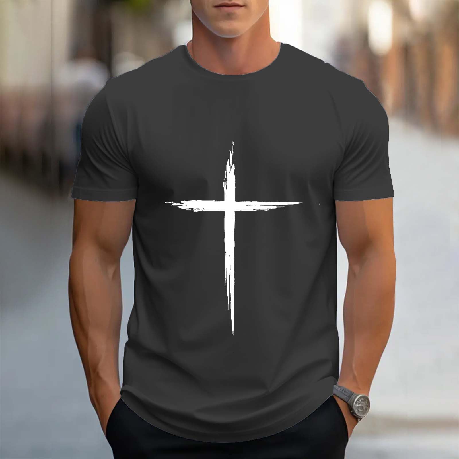 Zeiyignr Men's Jesus Cross Faith T-Shirt - Christian Religious Graphic Tee for Casual Wear & Workout - Short Sleeve Crewneck Shirt for Church, Daily Outfits & Gym