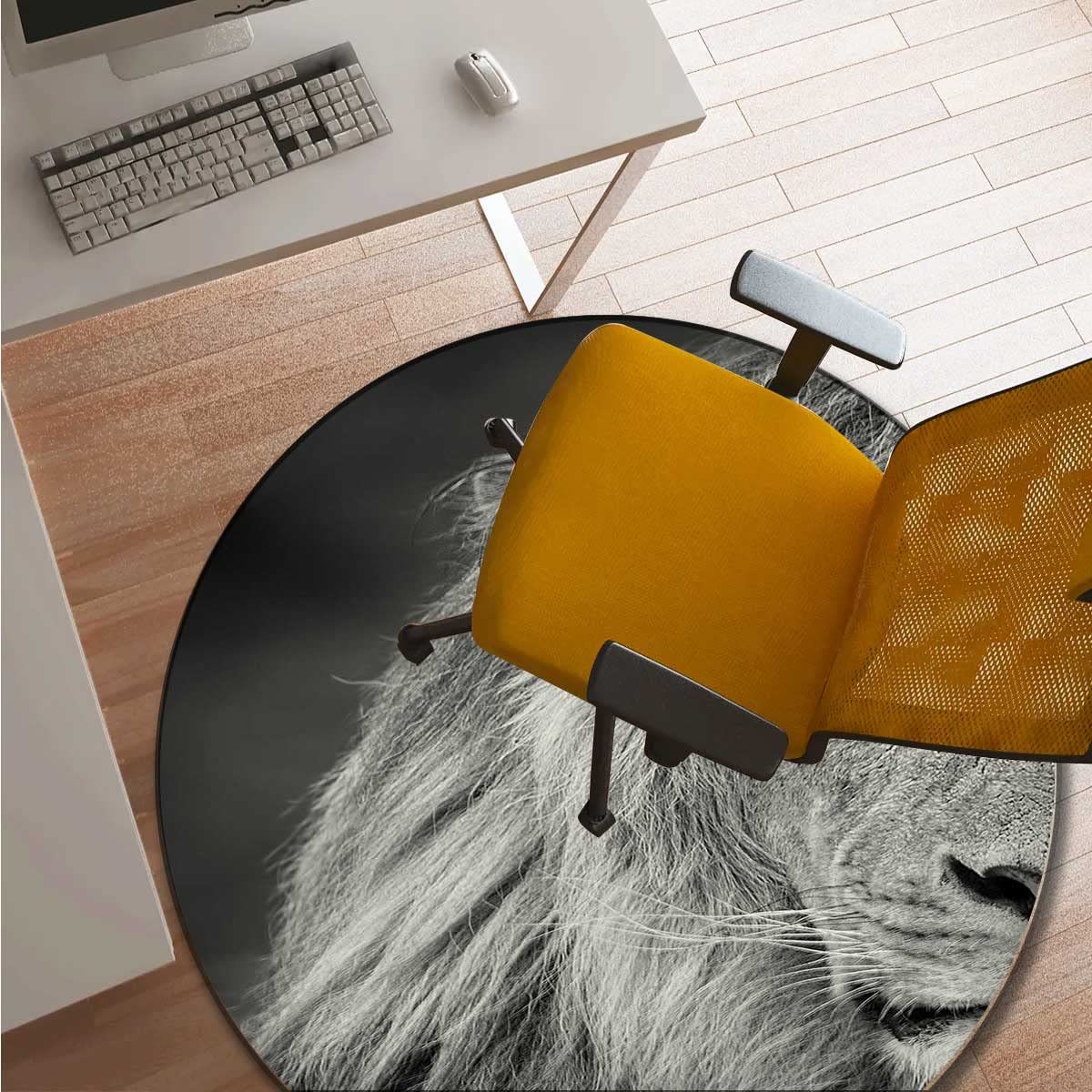 47 Inch Lion Mane High Chair Mat - Non-Slip Under Desk Mat for Office, Gaming Room & Home Decor | Protects Floors from Scratches & Spills