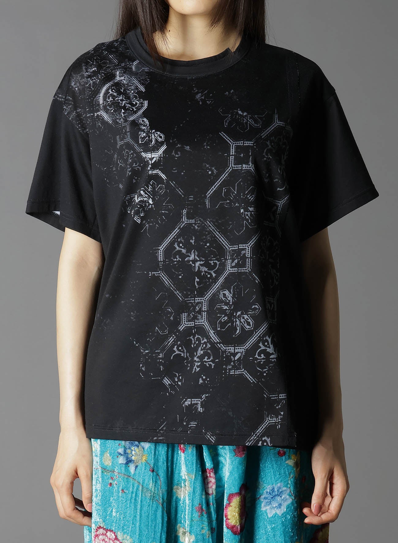 Stylish Cotton Jersey Tile Pattern T-Shirt - Mix Tiered Casual Tee for Women | Perfect for Everyday Wear, Layering & Outfit Styling