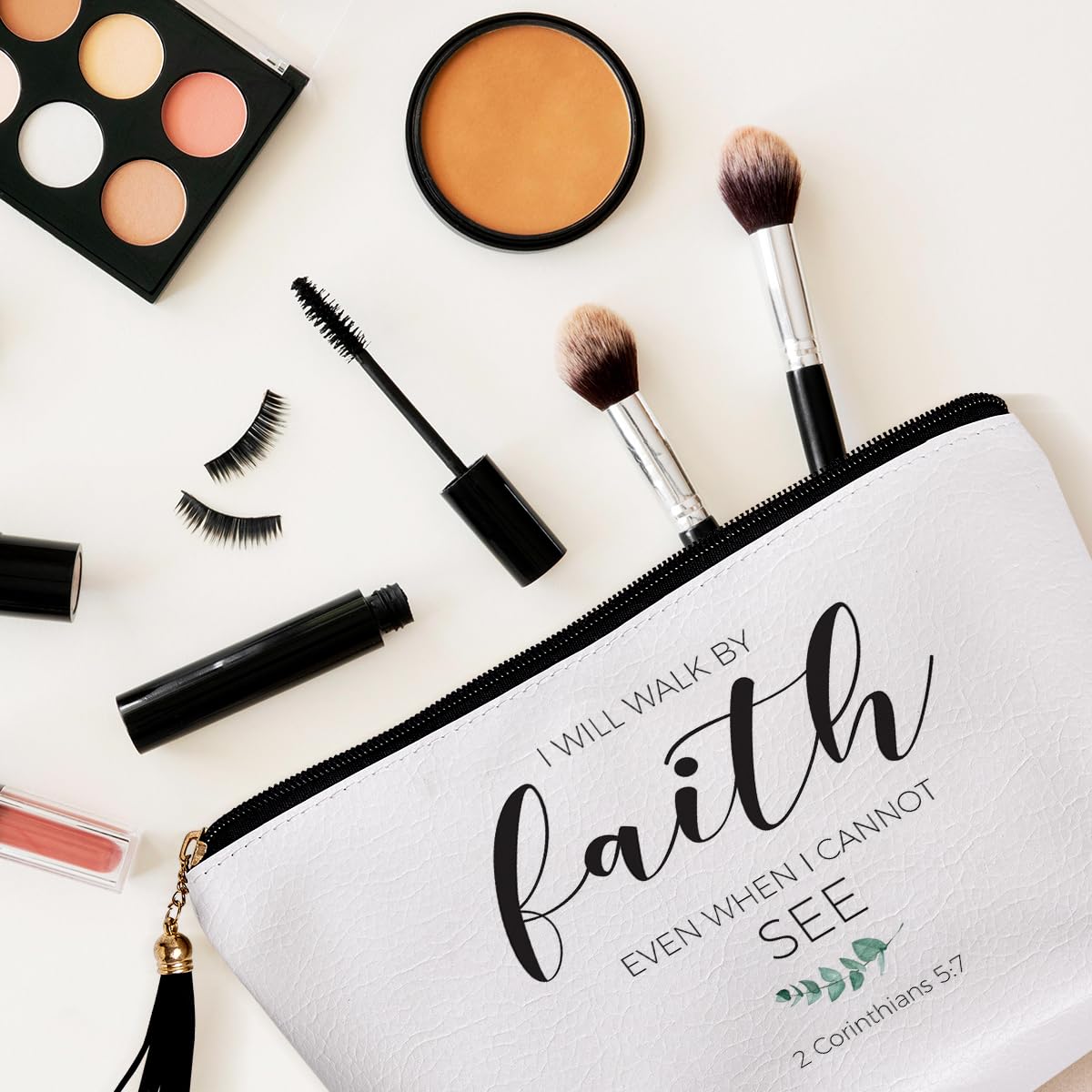 Christian Gifts for Women - Inspirational Bible Verse Waterproof PU Leather Makeup Bag - Religious Scripture Gifts for Her - Perfect for Prayer, Graduation, Birthday & Travel Toiletries - Church, Bible Study & Daily Devotional Use
