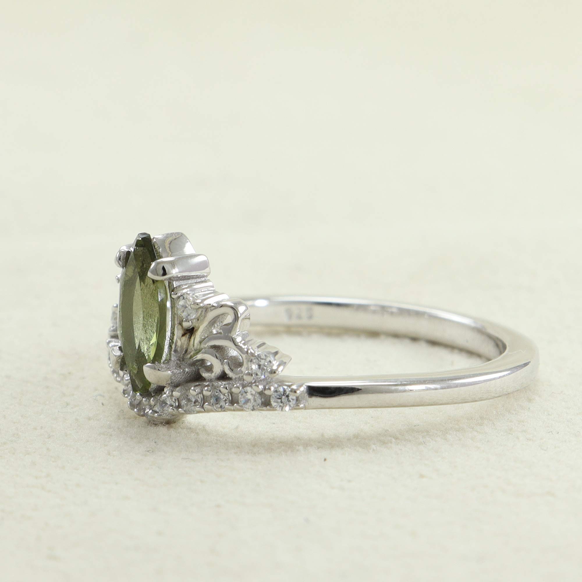 Moldavite Crown Ring for Women - Elegant Silver Filigree Love Ring with Genuine Moldavite Stone - Perfect Gift for Her, Wedding, Anniversary & Special Occasions