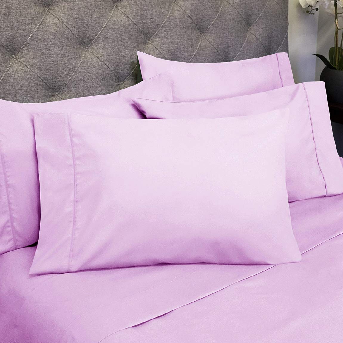 Luxury 100% Egyptian Cotton 400 Thread Count Hypoallergenic Bedding Set - 6 Piece (1 Flat Sheet, 1 Fitted Sheet, 4 Pillowcases) Full XL Size, Soft Lilac Color - Hotel Quality Sheets for Comfortable Sleep & Home Decor