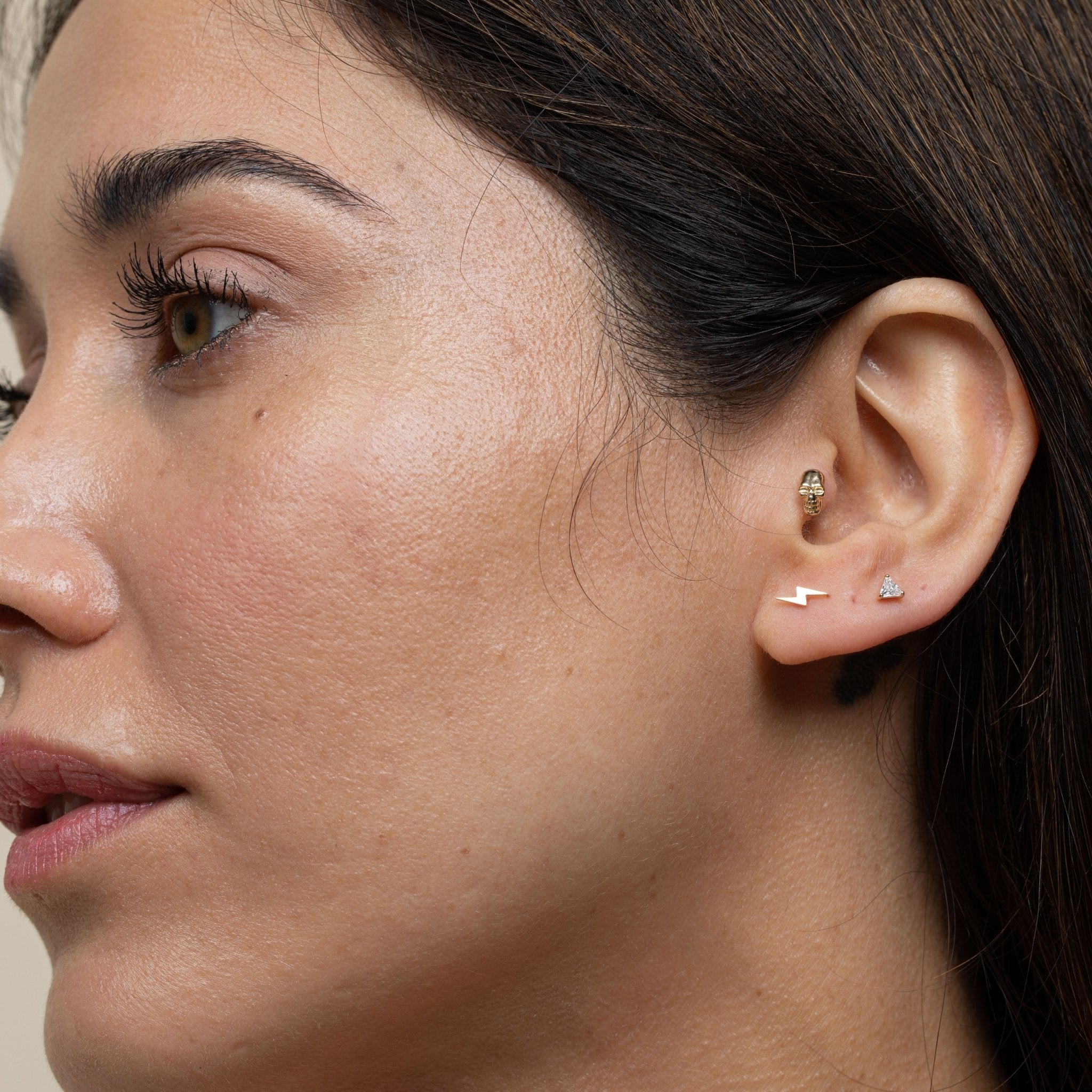14K White Gold Lightning Bolt Flat Back Stud Earrings for Women - Hypoallergenic Cartilage & Helix Piercing Jewelry - Perfect for Everyday Wear & Gifting