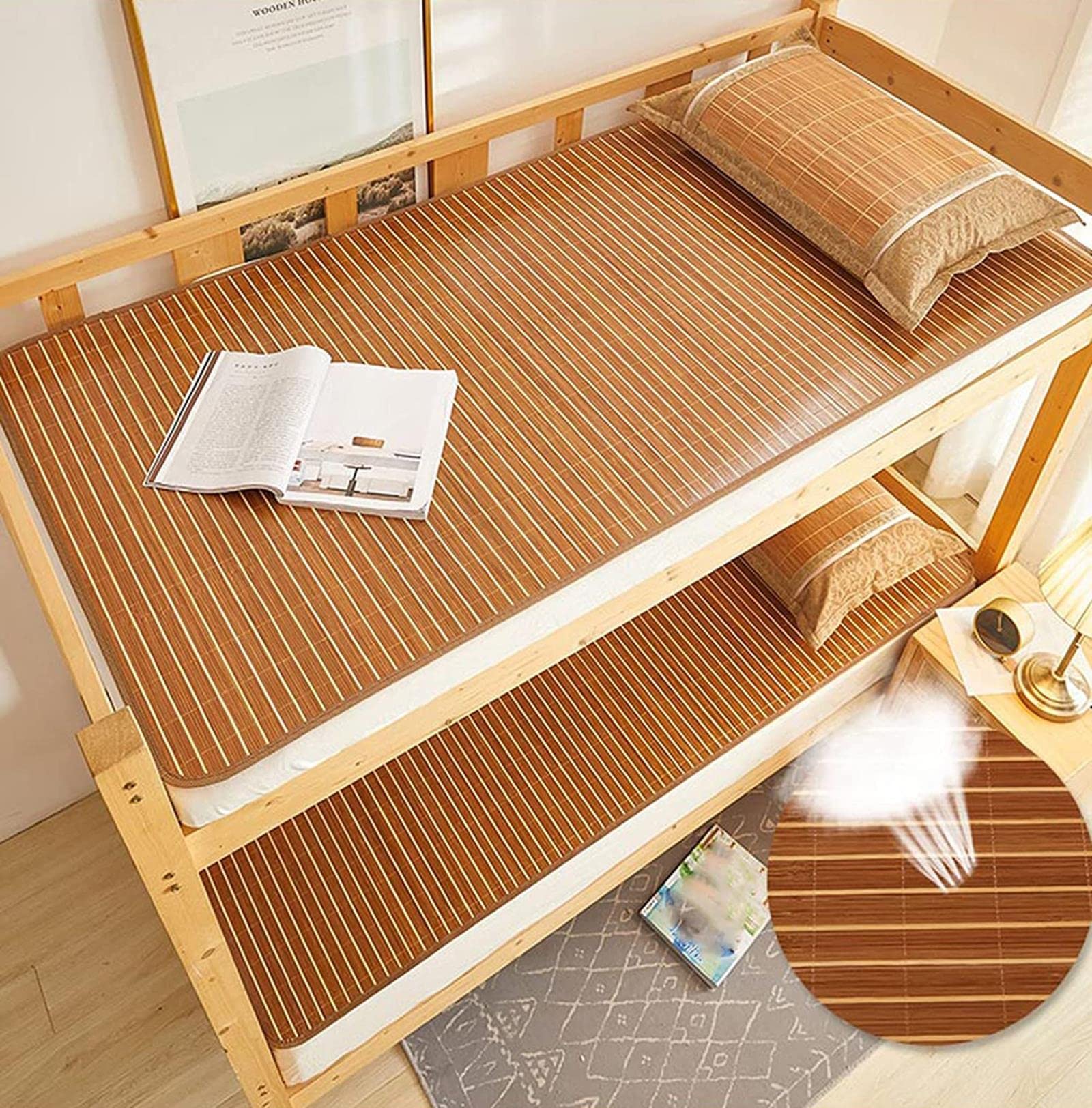 Foldable Carbonized Bamboo Cooling Pad - Double-Sided Summer Sleeping Mat for Home, School & Dorm - Breathable Air Conditioning Mattress Topper for Single Beds | Perfect for Hot Weather, Night Sweats & Temperature Regulation