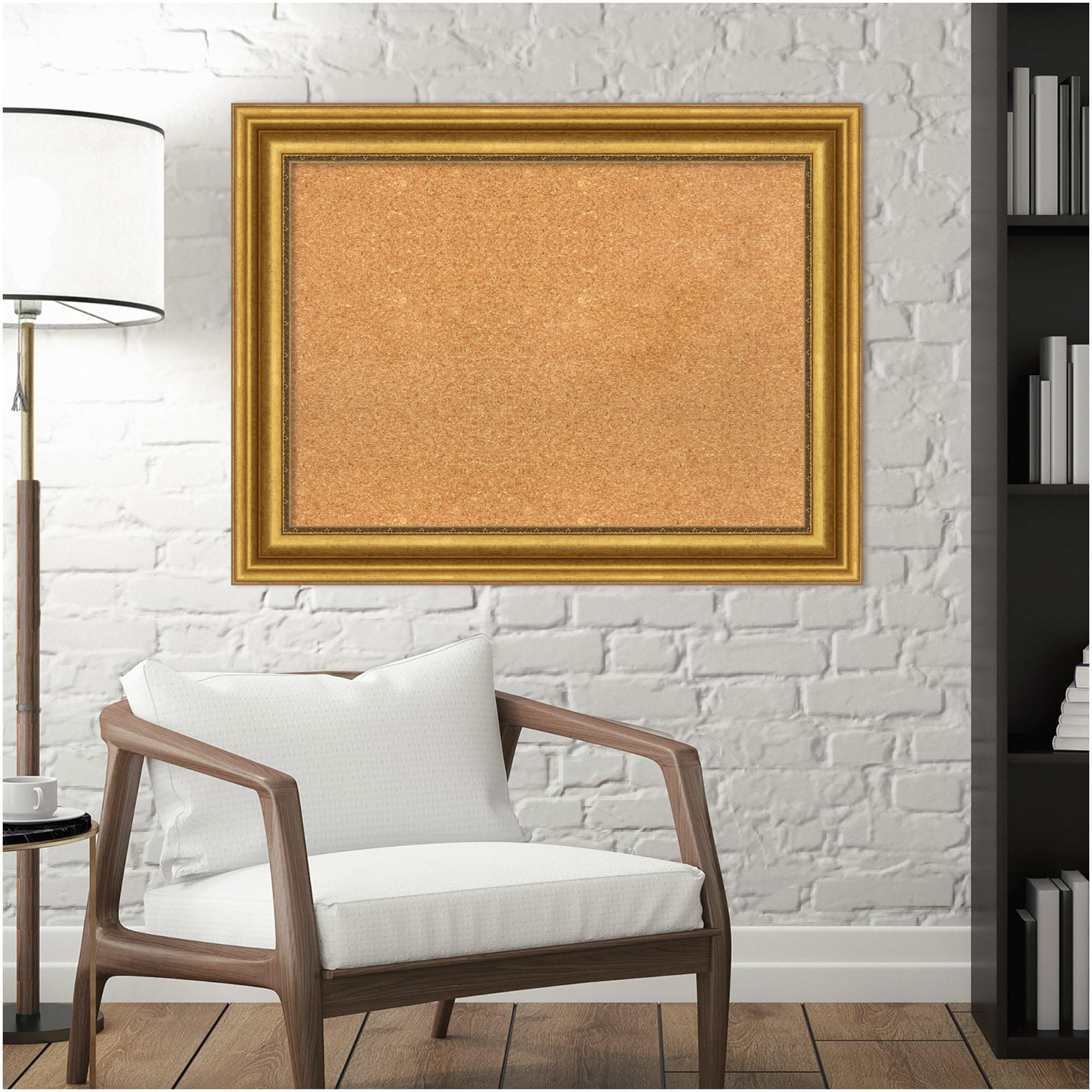 Premium Framed Natural Cork Bulletin Board with Gold Frame - 33.75