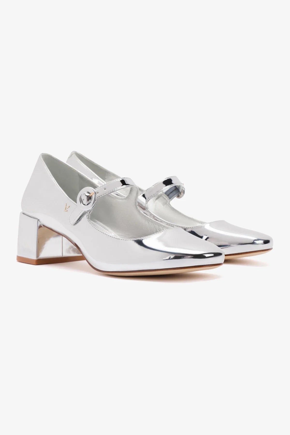 Blair Block Heel Pump Shoes for Women - Silver Specchio Mirror Finish - Elegant High Heels for Parties, Weddings & Evening Events