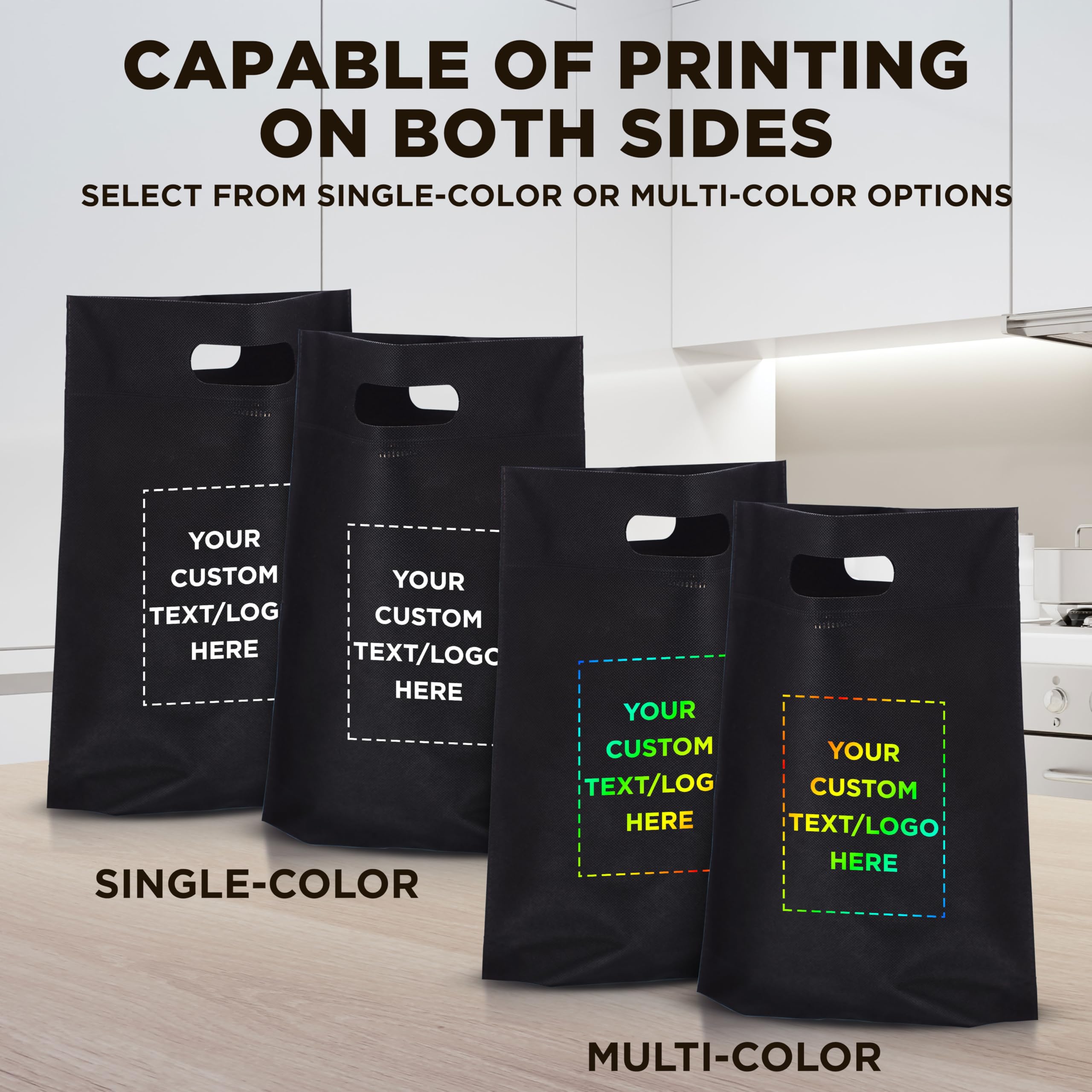 Custom Non-Woven Reusable Tote Bags - Bulk Pack of 50 Personalized Promotional Bags - Eco-Friendly Shopping, Grocery, Beach & Picnic Bags - 11