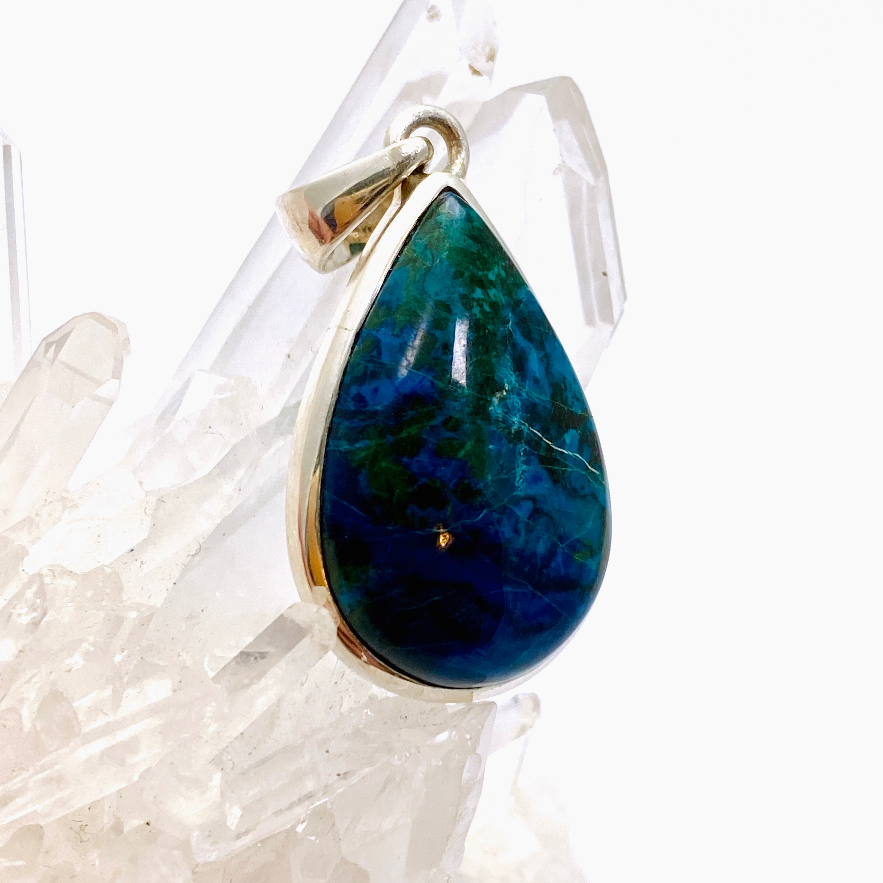 Natural Shattuckite Teardrop Cabochon Pendant - Handmade Blue Gemstone Jewelry PPGJ1004 for Healing, Meditation & Spiritual Gifts