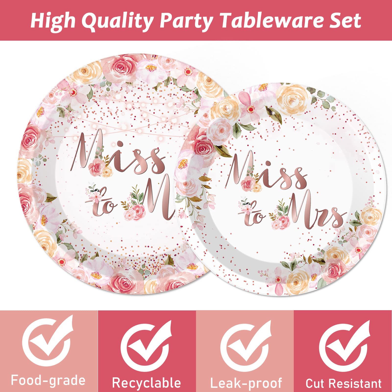 96-Piece Bridal Shower Party Decorations Set - Miss to Mrs Tableware Kit with Dessert Plates, Napkins & Forks for 24 Guests | Engagement, Wedding & Bachelorette Party Supplies | Perfect for Bridal Showers, Wedding Receptions & Girls' Night Celebrations