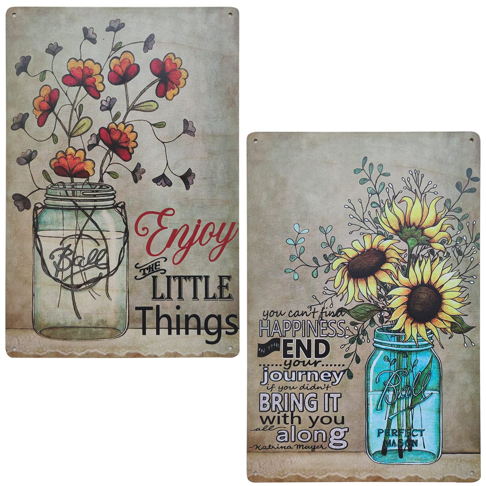 Vintage Sunflower Tin Sign Set of 2 - 7.8x11.7 Inch Retro Wall Decor for Kitchen, Bathroom, Cafe & Country Home - Rustic Metal Art for Farmhouse, Bar, Diner & Man Cave