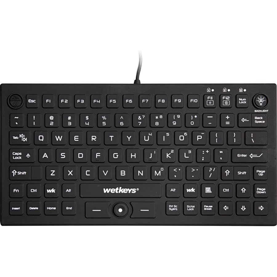 WetKeys Professional-Grade Waterproof Silicone Keyboard with Backlight & Touchpad | USB Wired Computer Keyboard for Office, Hospital, Industrial & Outdoor Use (Black, Mid-Size)