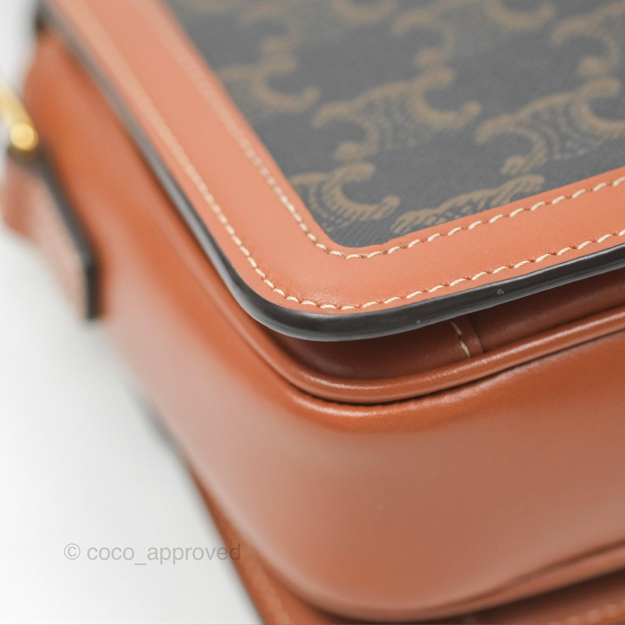 Celine Teen Triomphe Bag - Triomphe Canvas & Tan Calfskin Crossbody Bag for Women | Perfect for Work, Travel & Everyday Use