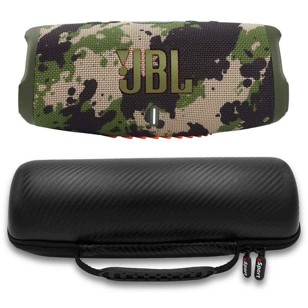 JBL Charge 5 Waterproof Bluetooth Speaker with Built-in Power Bank - 20 Hours Playtime, IP67 Dustproof & Shockproof - Includes gSport Carbon Fiber Case (Green Camo) - Perfect for Beach, Pool, Camping & Outdoor Adventures