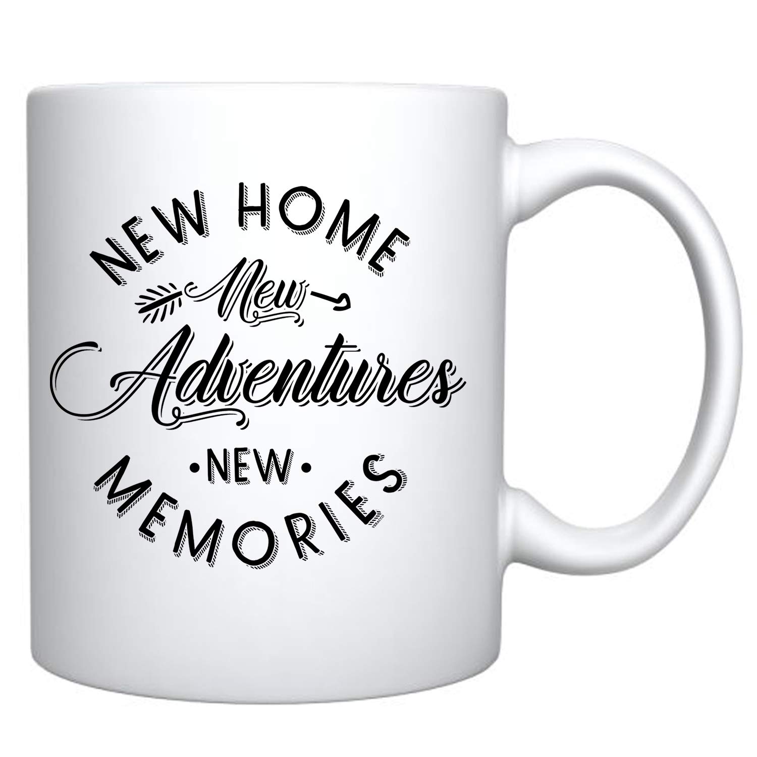 Veracco White Ceramic Coffee Mug - Funny Gift for Coffee Lovers, Bachelor Party Favors, Housewarming Present - Perfect for Home, Office & Gifting (New Home, New Adventures, New Memories)