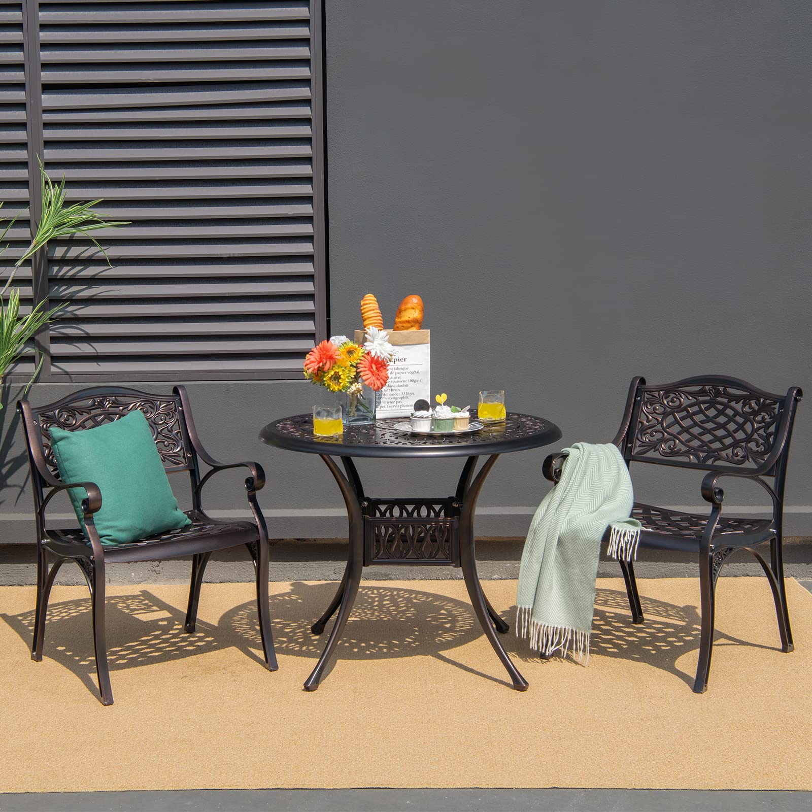 Giantex 2-Piece Patio Chairs Set - Heavy Duty Cast Aluminum Bistro Chairs with Armrests, All-Weather Outdoor Dining Chairs with Adjustable Feet - Perfect for Garden, Deck, Backyard, Poolside & Patio Relaxation