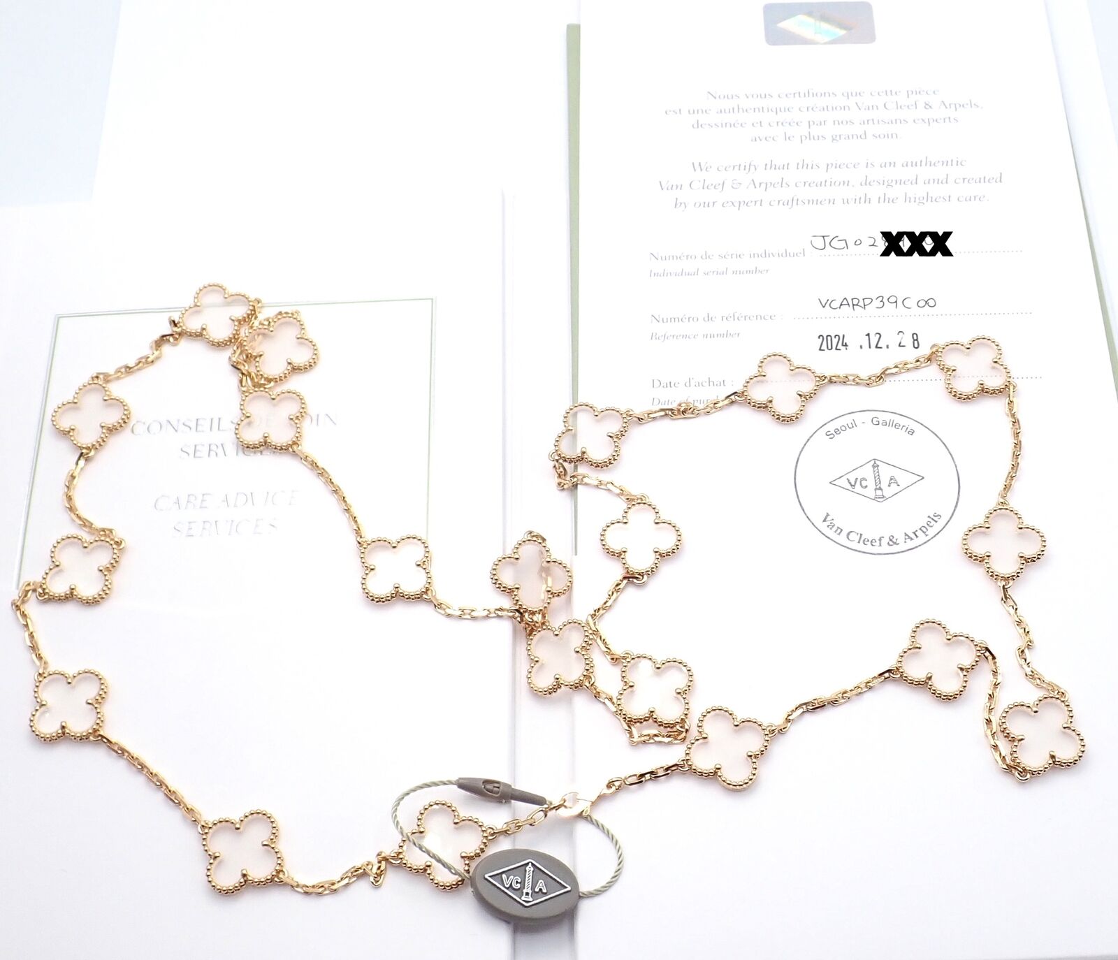 Van Cleef & Arpels 18k Yellow Gold 20 Motif Alhambra Rock Crystal Necklace with Certificate - Elegant Luxury Jewelry for Women, Perfect for Weddings, Parties & Special Occasions
