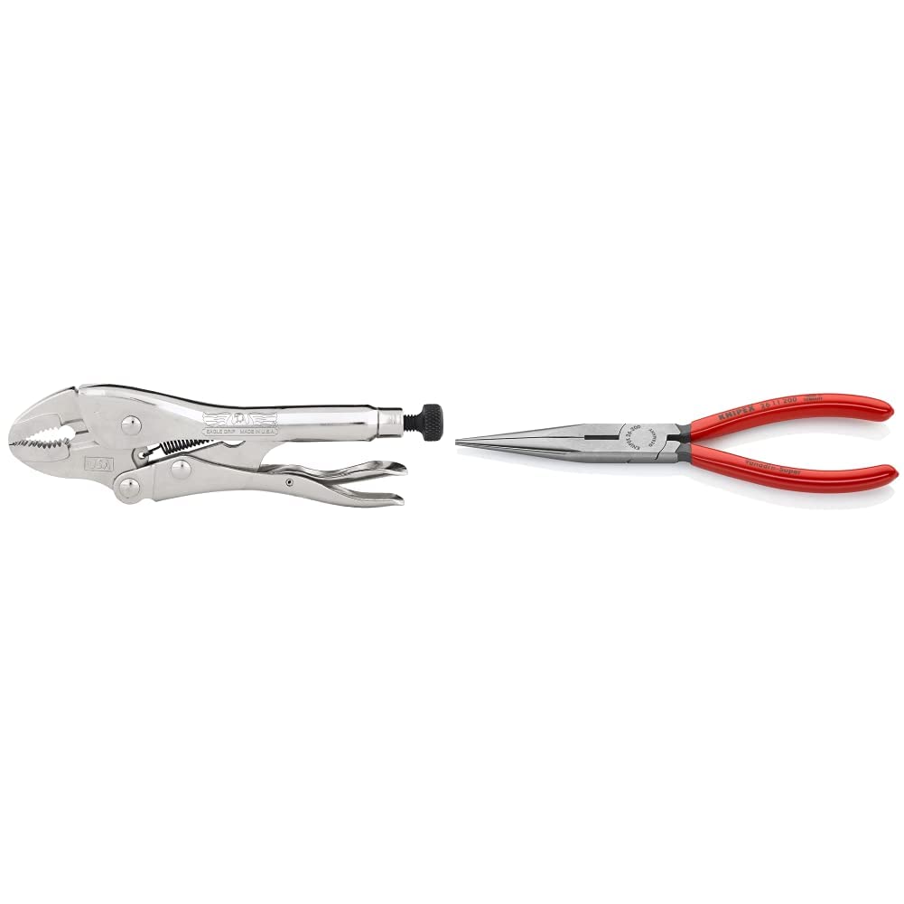Malco Eagle Grip LP7WC 7-Inch Curved Jaw Locking Pliers with Wire Cutter | KNIPEX 2611200 8-Inch Long Nose Pliers with Cutter - Professional Tool Set for Electrical Work, DIY Projects & Automotive Repairs