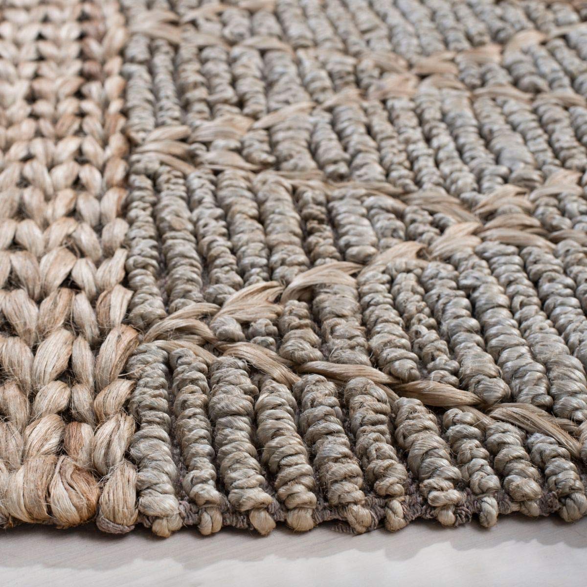 SAFAVIEH Natural Fiber Collection 6' Square Silver NF951G Handmade Boho Moroccan Trellis Jute Area Rug - Perfect for Living Room, Bedroom & Boho Chic Home Decor