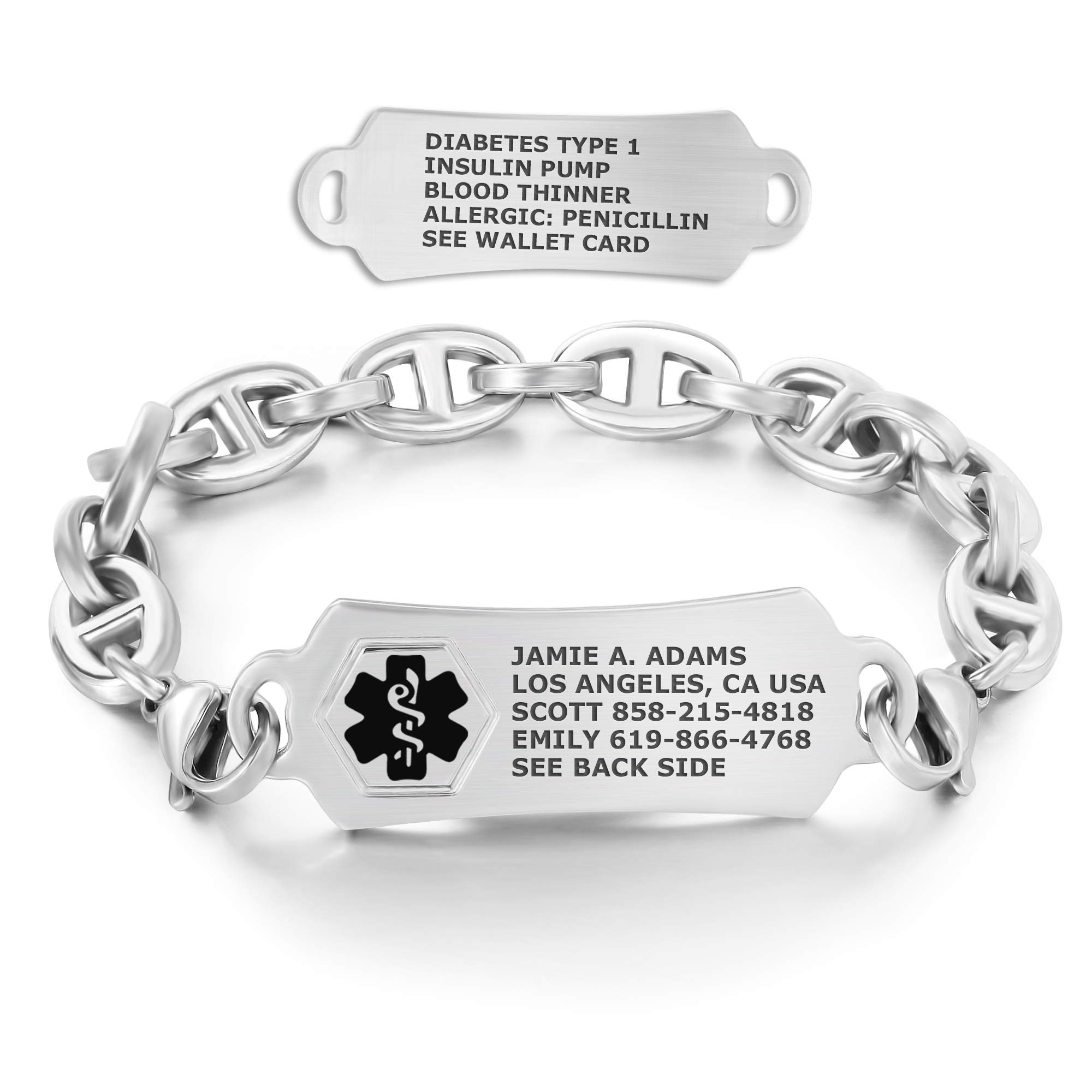 Divoti Custom Engraved Medical Alert Bracelets for Men - Stainless Steel Medical ID Bracelet with Free Engraving - Rectangular Tag with H-Link - Adjustable Sizes - Perfect for Emergency Medical Identification & Daily Wear