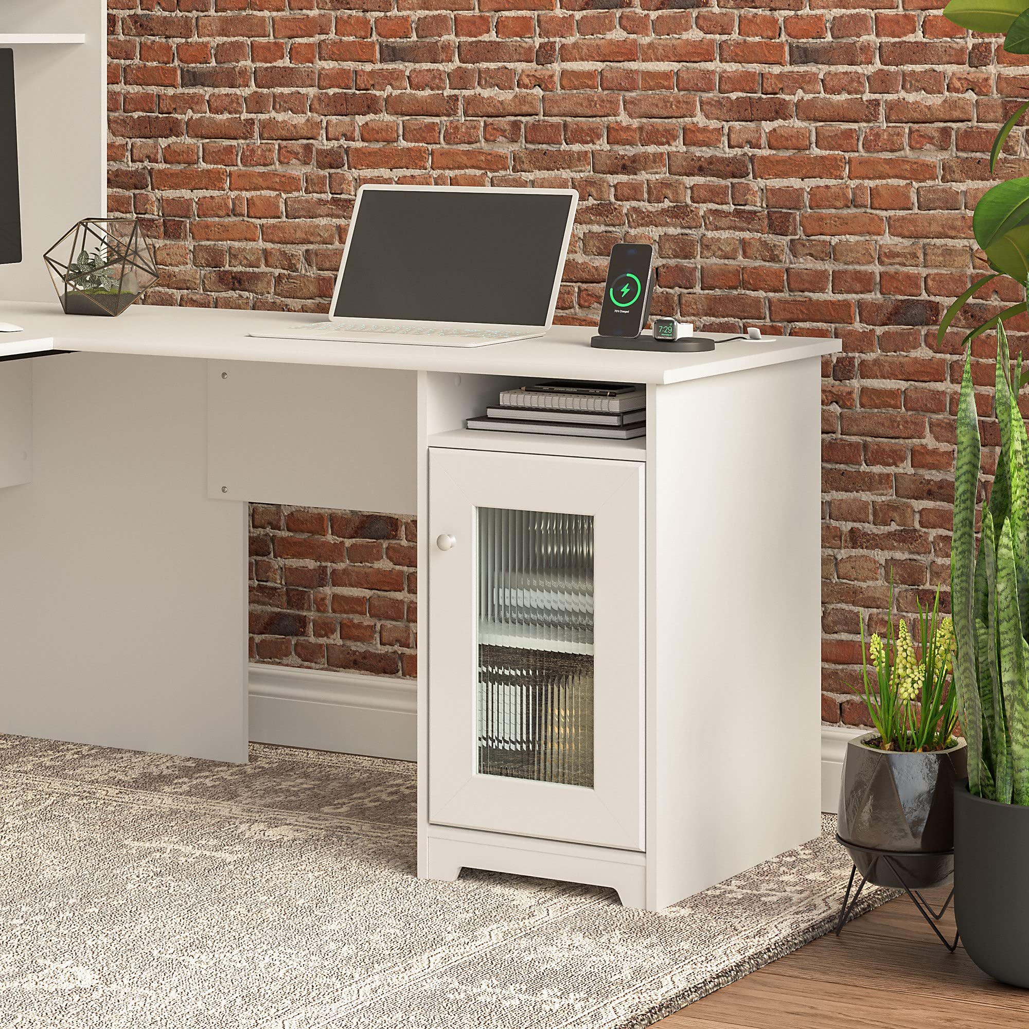 Bush Furniture Cabot L-Shaped Computer Desk with Storage - White - Home Office Desk for Small Spaces, Gaming & Workstation Setup