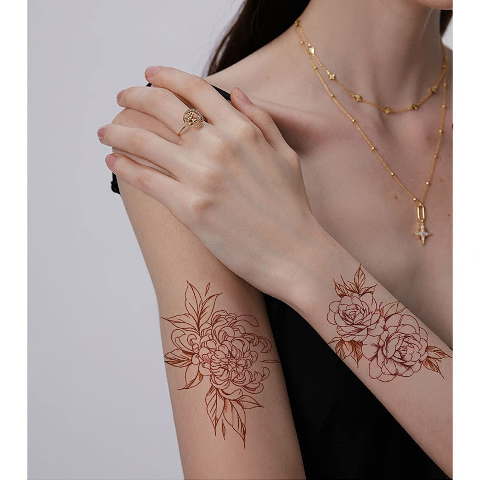 Waterproof Brown Henna Temporary Tattoo Stickers for Women - Long Lasting Fake Body Art - Perfect for Parties, Festivals, and Beach Vacations