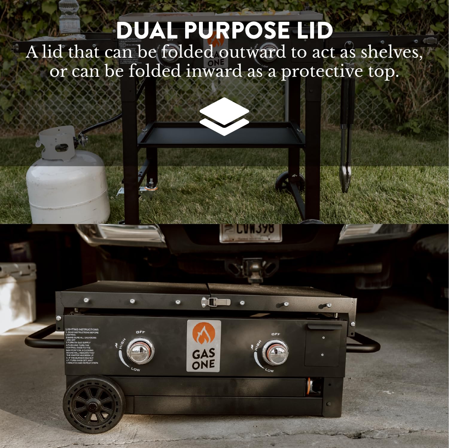 GasOne 28-Inch Foldable Propane Burner Grill with Flat Top Griddle - 2 Burner Outdoor Cooking Station with Pre-Seasoned Griddle & Side Shelves - Perfect for Backyard BBQs, Camping, and Tailgating Parties