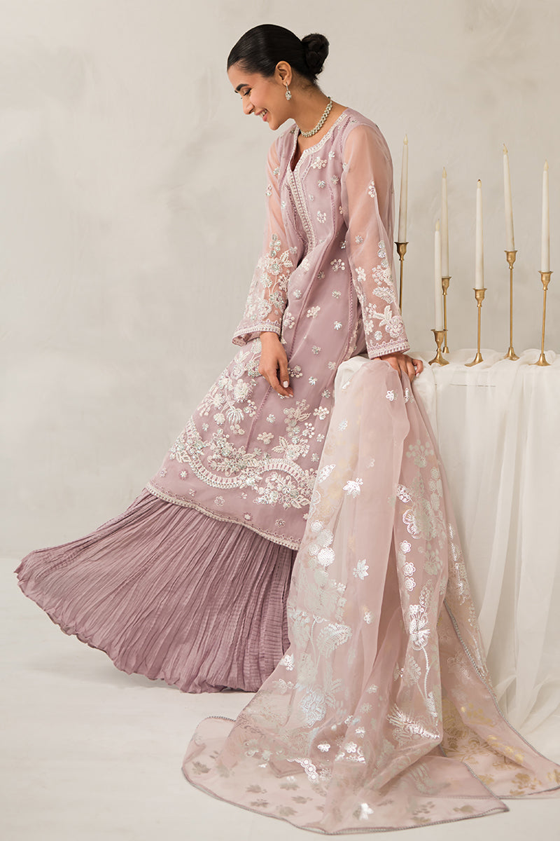 MAUVE SOMBER 4-Piece Embroidered Organza Suit Set for Women - Elegant Pakistani Formal Wear for Weddings, Parties & Special Occasions
