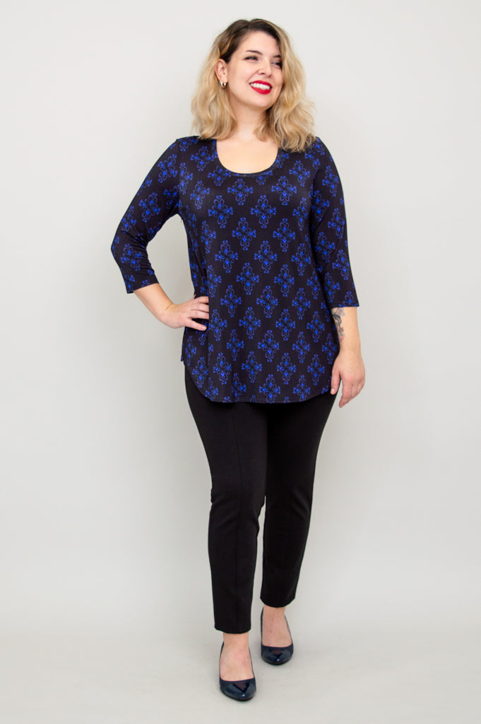 Jazz 3/4 Sleeve Top - Blue French Bamboo Cotton Blouse for Women | Perfect for Casual Wear, Office Outfits & Summer Fashion
