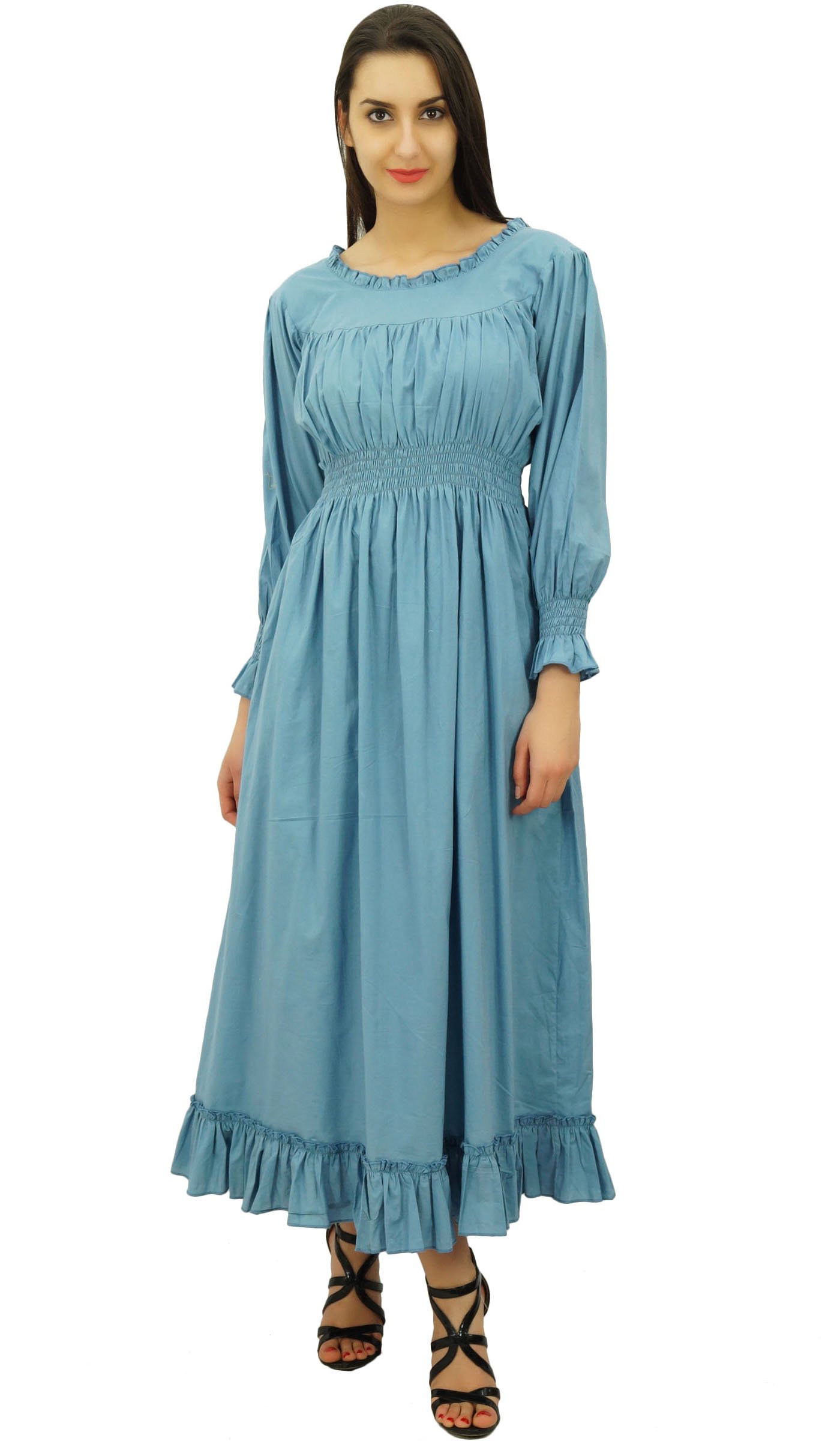 Bimba Women's Cotton Smocked Waist Long Casual Maxi Dress - Flowy Summer Beach Dress for Vacation, Date Night & Outdoor Events