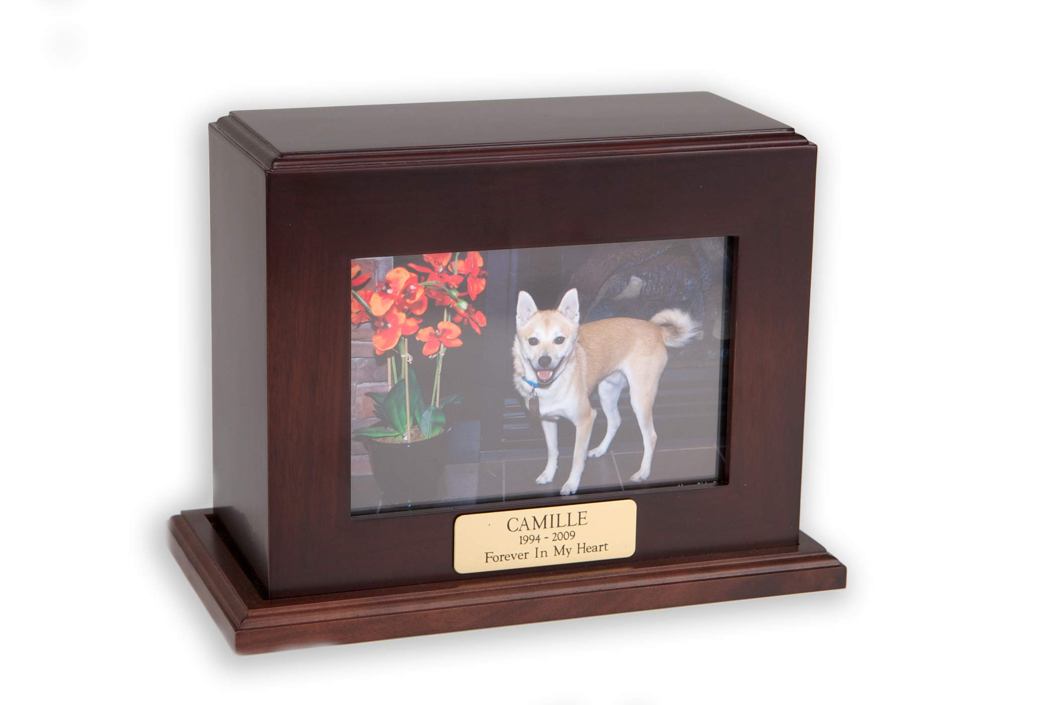 Cody Series Medium Horizontal Walnut Wood Pet Urn for Pets Up to 80 Pounds with Engraved Brass Plate - Perfect for Memorial Keepsakes at Home