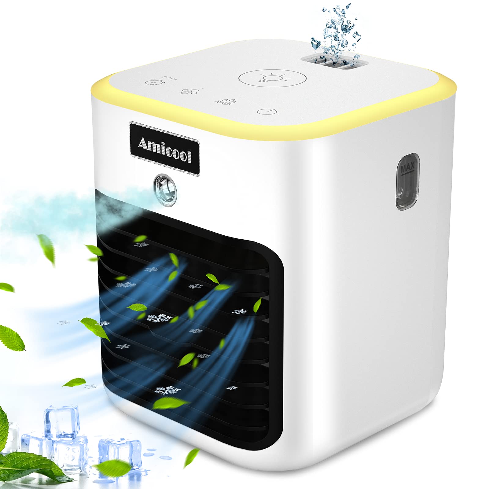 Portable Air Conditioner Fan with 3 Speed Settings - Personal Air Cooler with LED Light for Home, Office, Bedroom & Small Spaces | Perfect for Summer Cooling, Night Use & Desktop Comfort