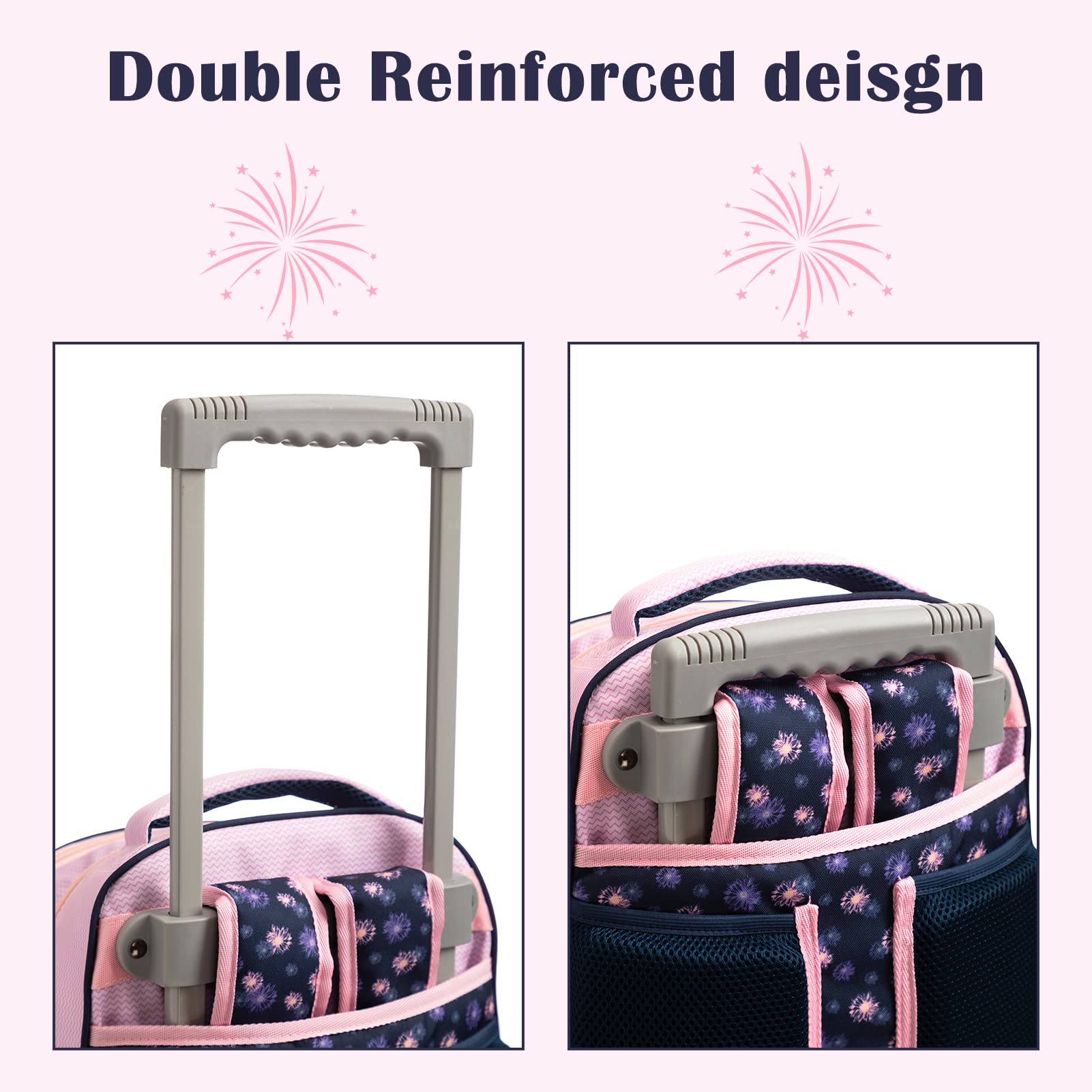 SKYMOVE 18 Inch Rolling Backpack for School & Travel - Multi-Compartment Double Handle Wheeled Backpack for Girls, Women & Business Trips | Pink Fireworks Design | Perfect for Students, Commuters & Airplane Carry-On Luggage