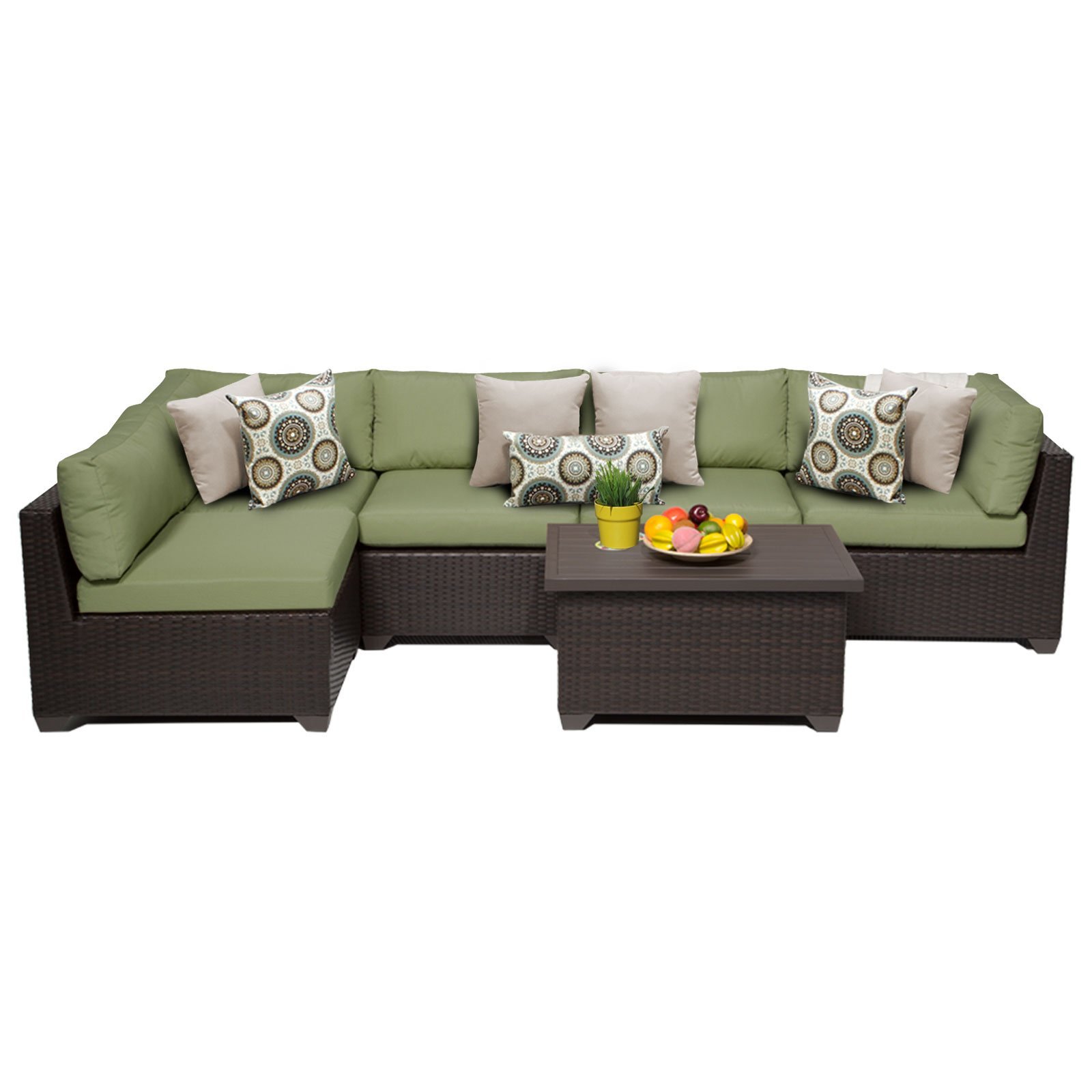 TK Classics BELLE-06a-CILANTRO 6-Piece Outdoor Wicker Patio Furniture Set in Cilantro Green - Perfect for Garden, Backyard, Poolside & Patio Relaxation