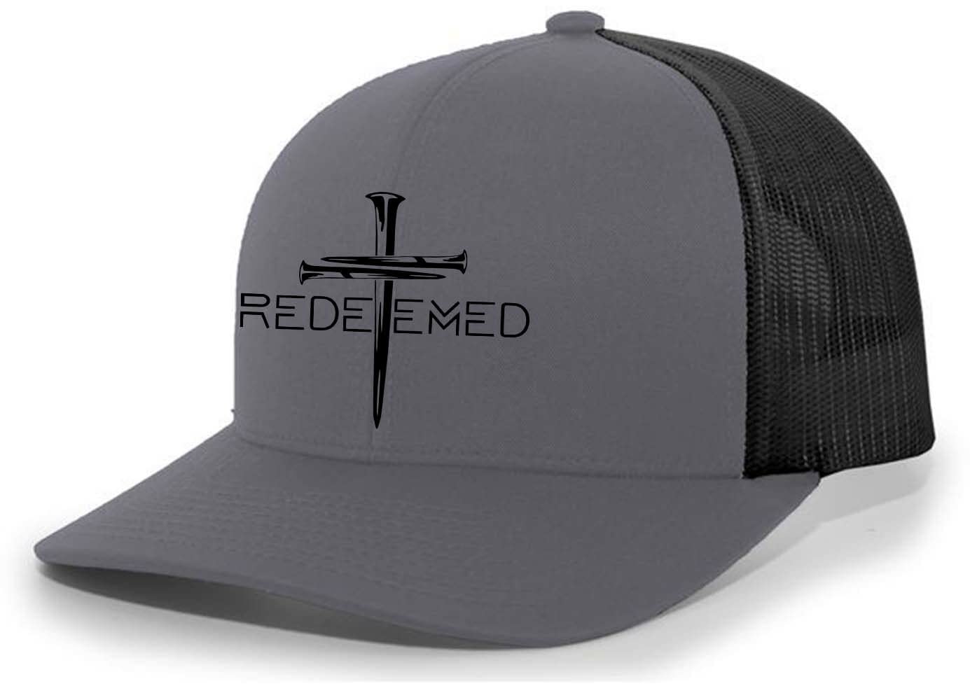 Christian Redeemed Cross Nails Embroidered Mesh Back Trucker Hat for Men - Religious Trucker Cap for Outdoor Activities, Church Events & Casual Wear