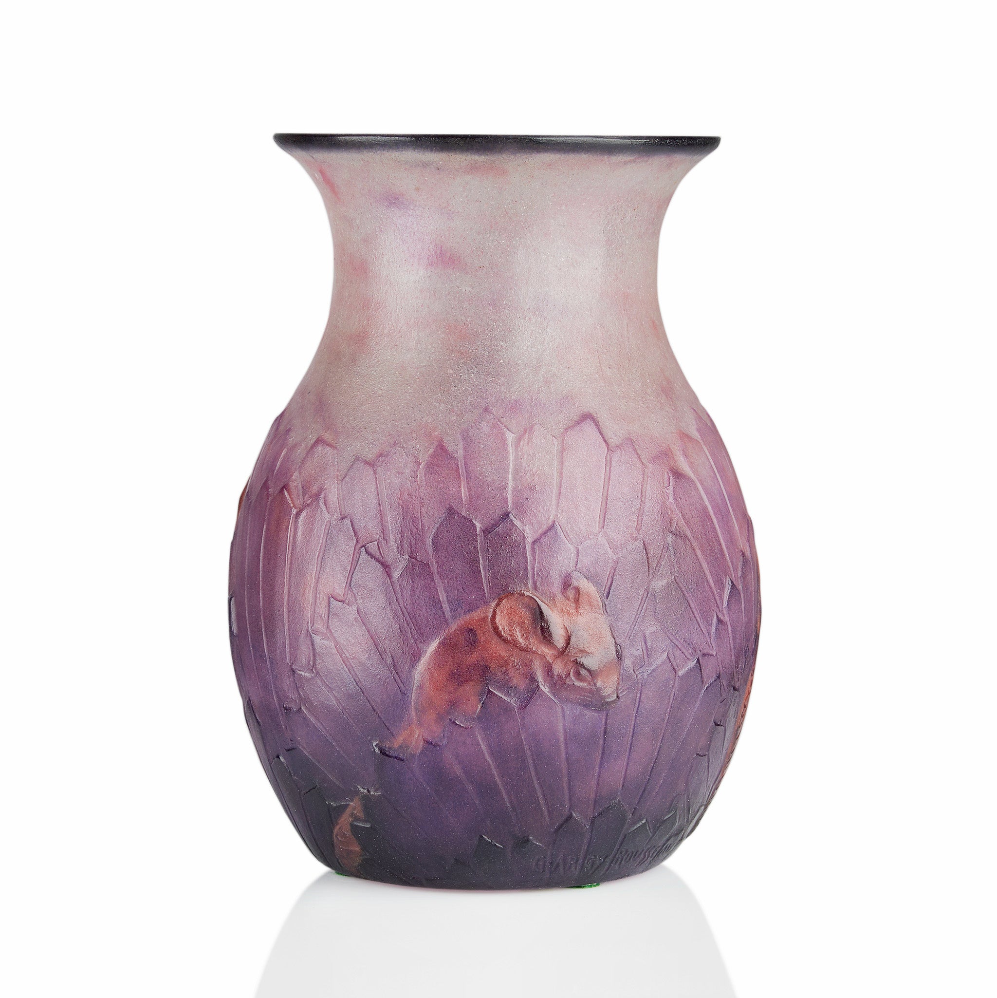 Gabriel Argy Rousseau Ecureuils Dans L'Herbe Pâte de Verre Glass Vase - Handcrafted French Art Glass Vase for Home Decor, Wedding Centerpiece & Luxury Gift