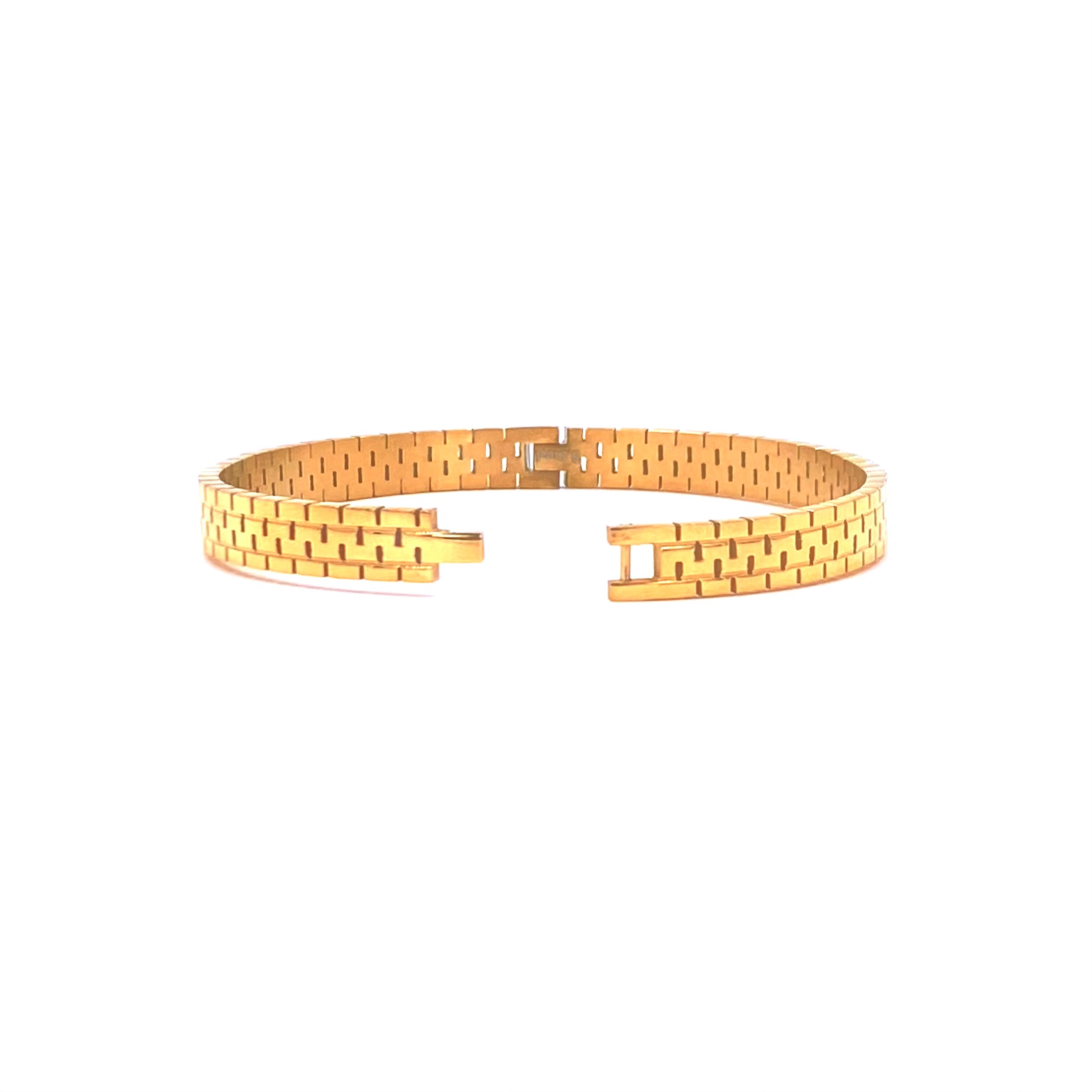 Ashley Gold Stainless Steel Bangle Bracelet for Women - 18K Gold Plated Brick Design Fashion Jewelry - Perfect for Parties, Weddings & Everyday Wear
