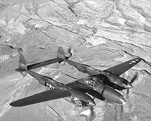 Vintage Lockheed P-38 Lightning WWII Fighter Aircraft 8x12 Inch Black & White Photo Print - Perfect for Aviation History Displays, Military Memorabilia Collections & Man Cave Decor