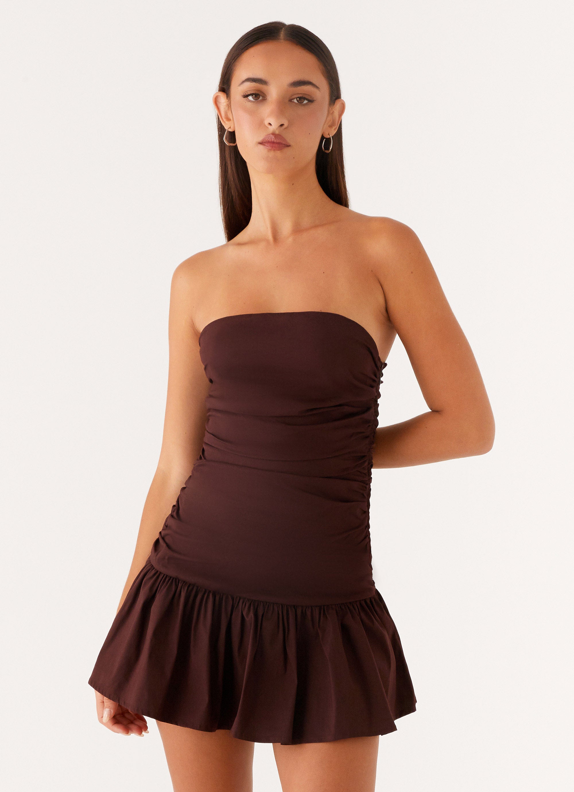 Carmel Mini Dress - Elegant Chocolate Brown Women's Party Dress for Evening Events & Date Nights