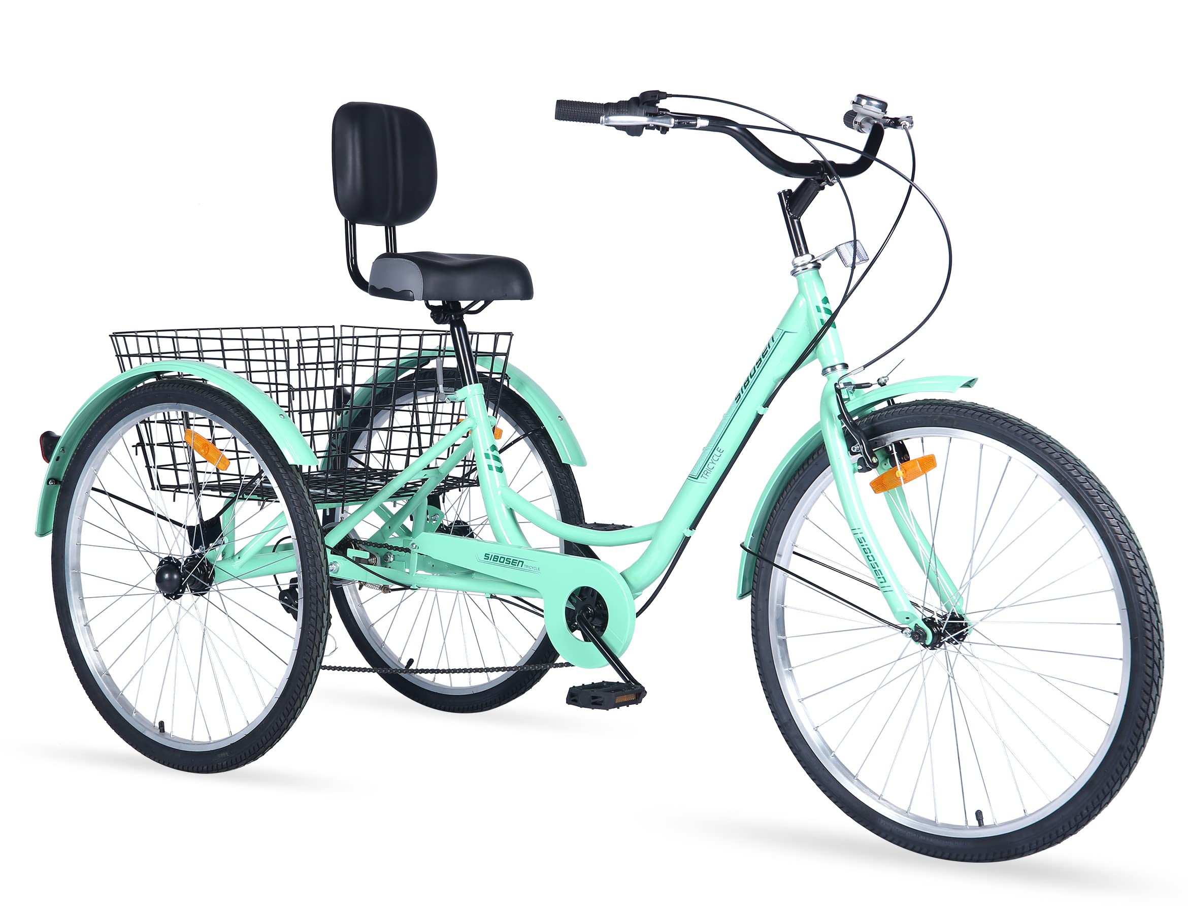 **Hangnuo 7-Speed Adult Tricycle - 24/26 Inch 3-Wheel Cruiser Bike with Pedal Forward Design & Large Cargo Basket - Ideal for Men, Women & Seniors - Perfect for Commuting, Shopping & Outdoor Leisure**