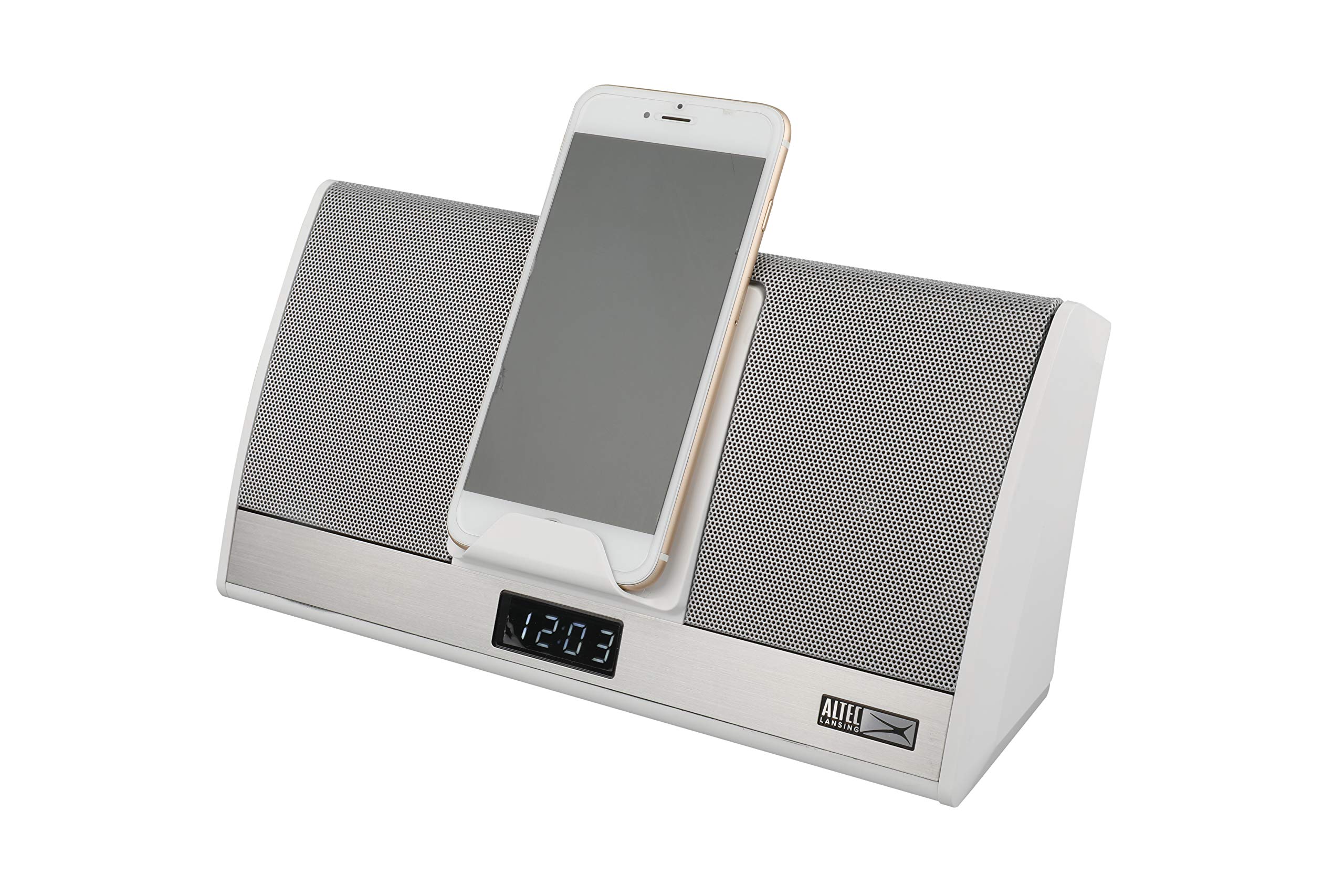Altec Lansing Octave Wireless Bluetooth Speaker with Qi Wireless Charging Dock | Portable Bluetooth 5.0 Speaker with 8-Hour Battery, Alarm Clock & Smartphone Charging Station | Perfect for Bedroom, Office & Travel