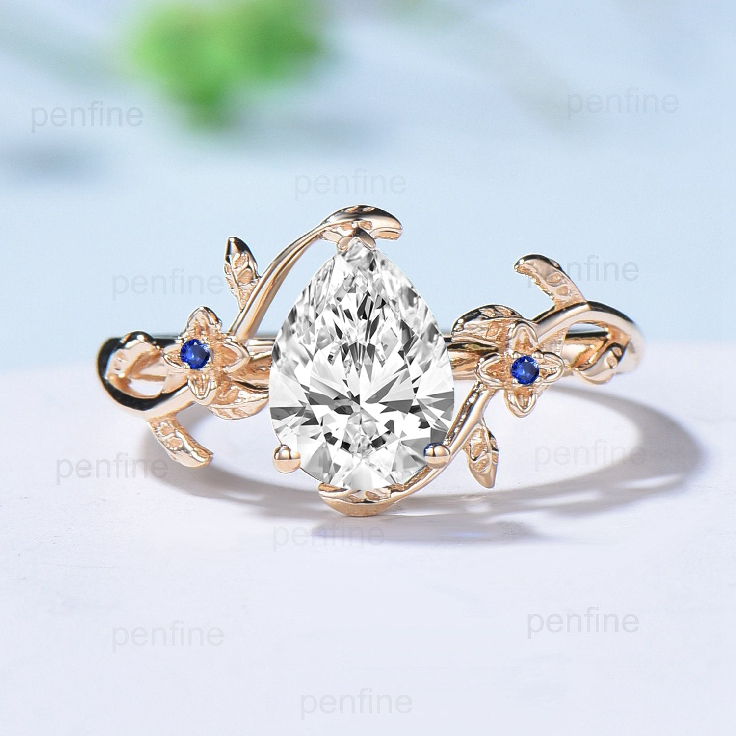 Art Deco Diamond Engagement Ring - VVS D Pear Shaped Lab Grown Diamond with IGI Certificate | Nature Inspired Moissanite Flower Wedding Ring for Bride | Perfect for Proposals, Anniversaries & Romantic Occasions