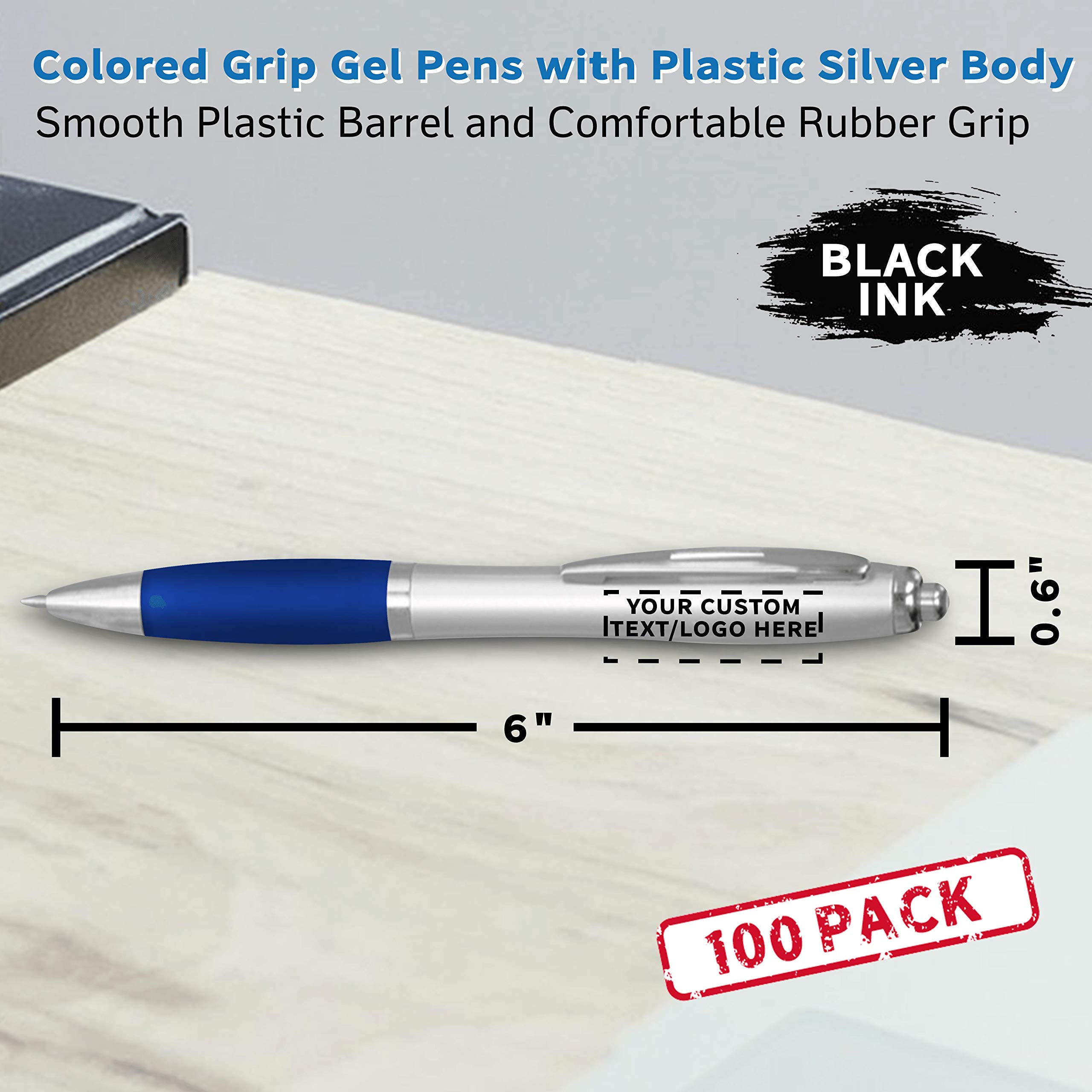 Custom Colored Grip Gel Pens - 100-Piece Bulk Pack with Personalized Options | Premium Smooth Writing for Office, School & Business | Ideal for Tradeshows, Events & Gift Giving - Blue