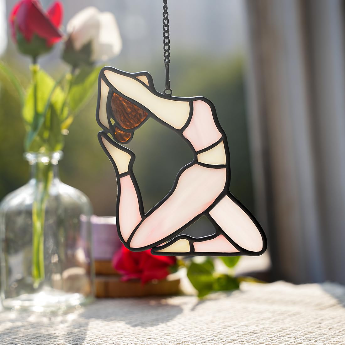 BOXCASA Handcrafted Stained Glass Suncatcher - Yoga Window Hanging Decor for Women, Perfect Yoga Lover Gift for Mom, Mother's Day, Birthday & Home Decoration | Ideal for Yoga Studios, Meditation Spaces & Mindful Home Decor