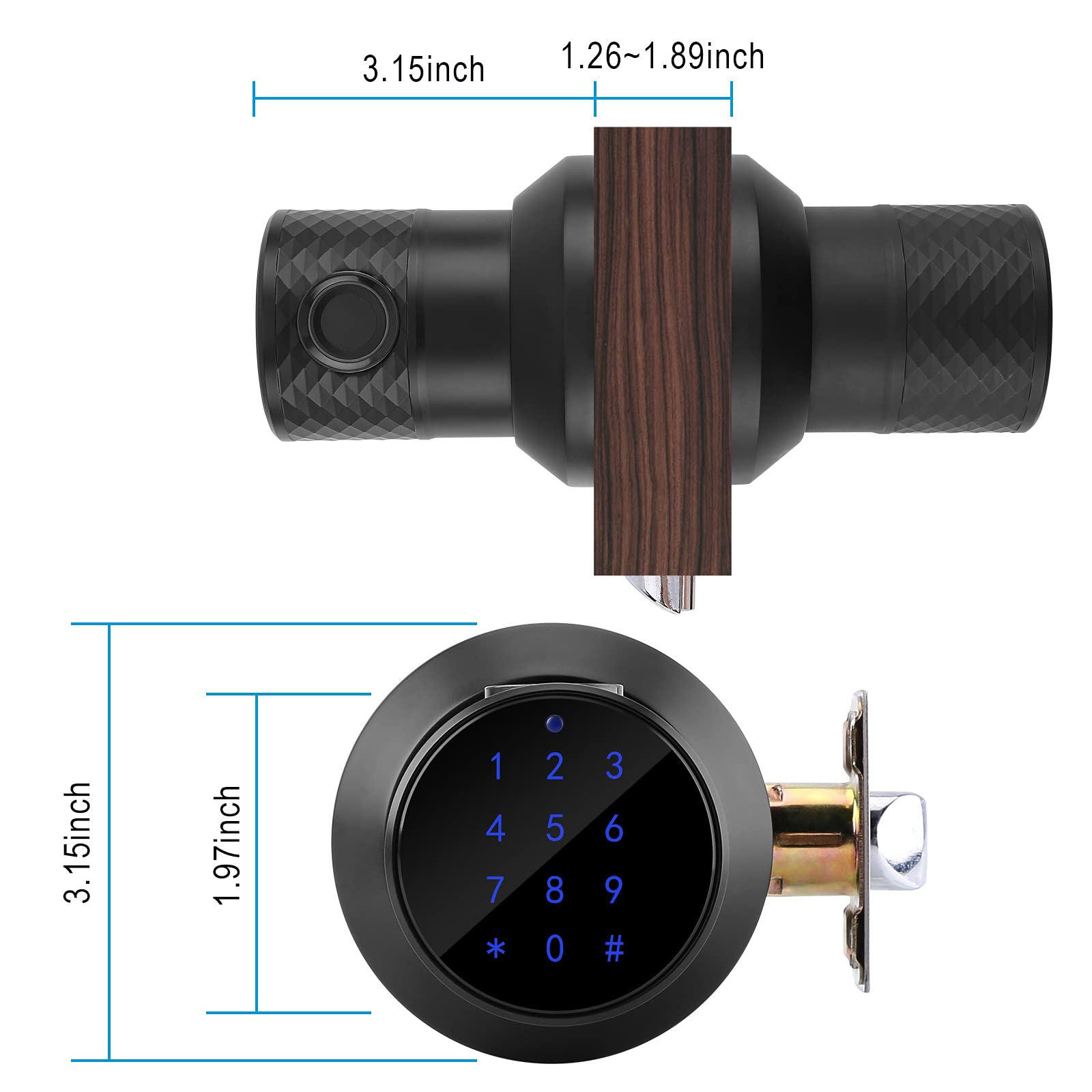 FITNATE Smart Fingerprint Door Knob Lock - Tuya App Controlled, 255 User Capacity, Password Management, Anti-Slip Handle for Home Security | Ideal for Bedroom, Office & Hotel Use