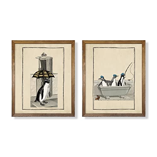 Funny Penguin Bathroom Wall Decor - Cute Vintage Penguin Art for Kids, Teens & Women - Unique Surreal Bathroom Posters & Powder Room Signs - Perfect for Toilet, Bathroom & Home Decor