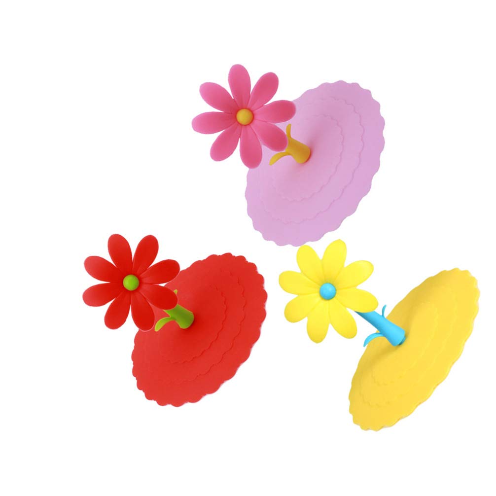 3-Pack Silicone Drink Cup Lids - Leakproof & Reusable Coffee Mug Covers with Flower Design for Hot/Cold Beverages - Perfect for Travel, Office & Home Use