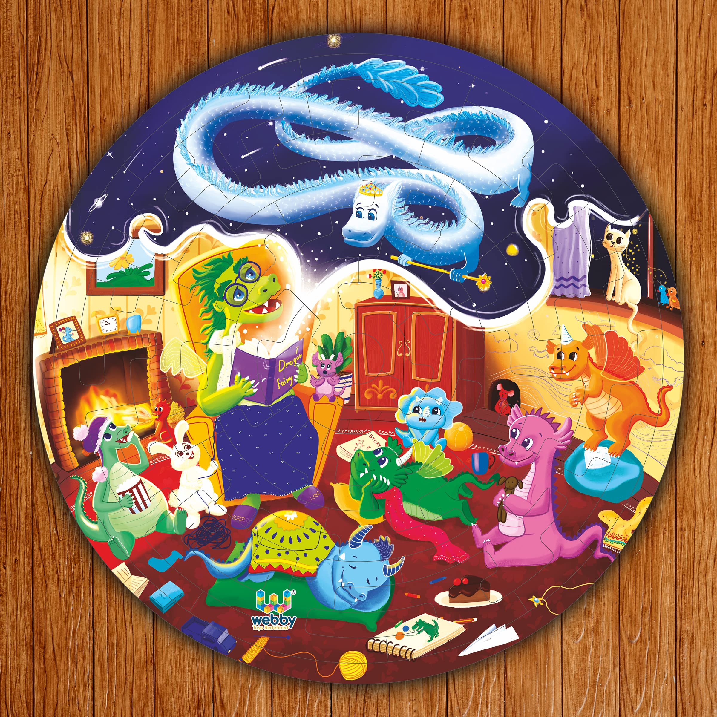 Webby Fazzle Dragon Land 50-Piece Wooden Fantasy Puzzle for Kids - Educational Toy with Display Stand for Boys & Girls - Perfect for Birthday Gifts, Classroom Activities & Family Game Nights