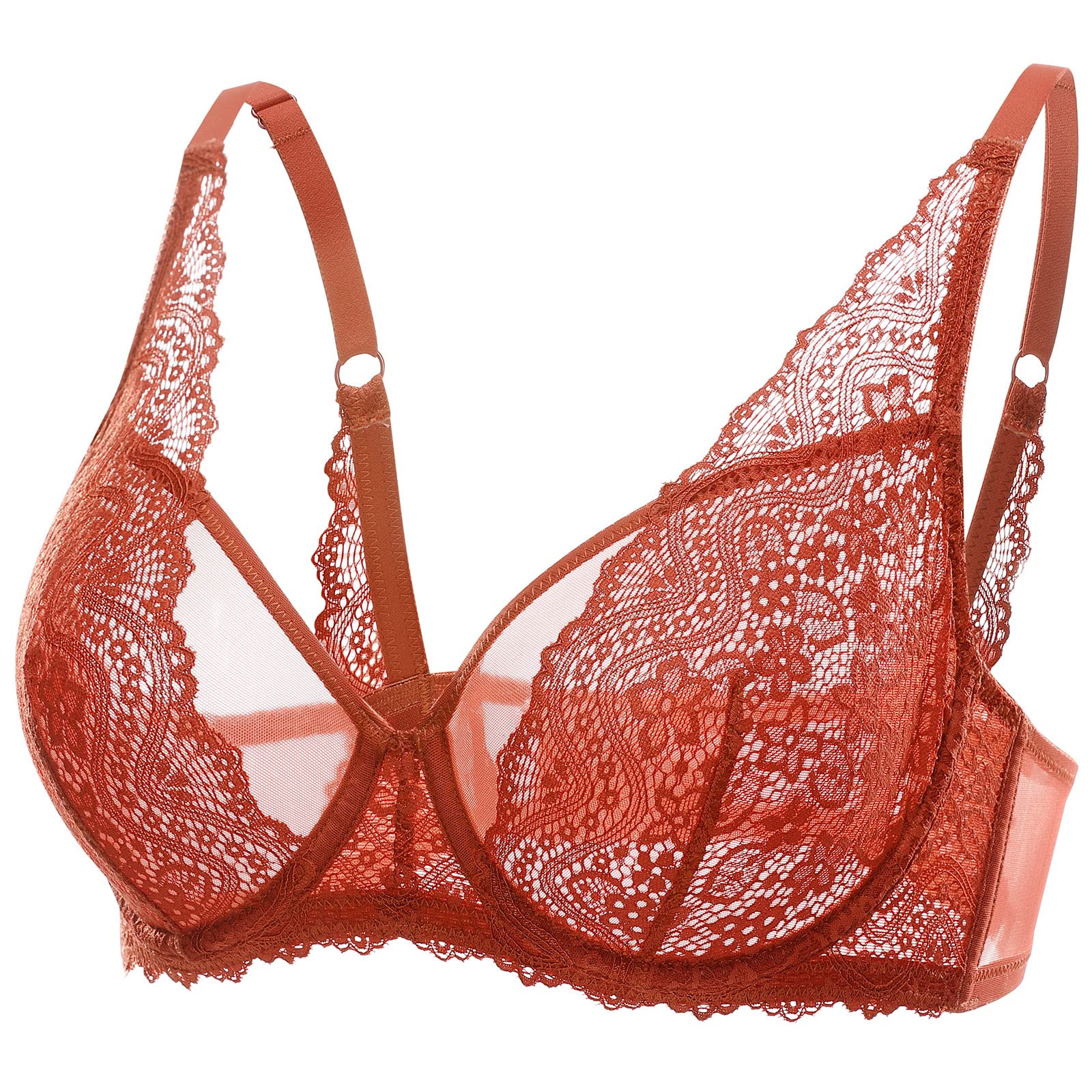 DOBREVA Women's Sexy Lace Minimizer Bra - Plus Size Sheer Underwire Bralette for Comfort & Support | Perfect for Date Night, Everyday Wear & Special Occasions