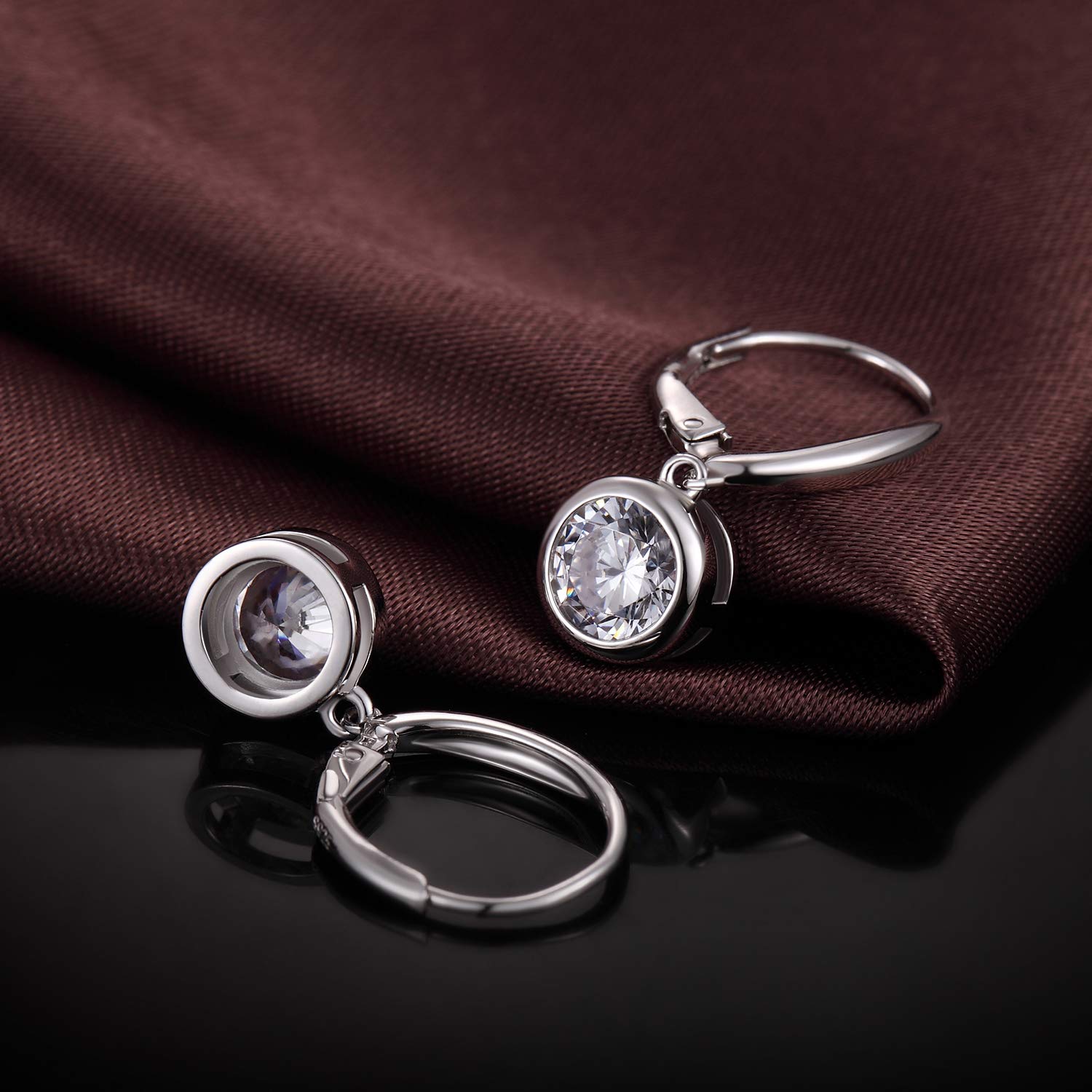 925 Sterling Silver Cubic Zirconia Bezel Dangle Drop Earrings for Women | Elegant Han Han Bezel Earrings | Perfect for Weddings, Parties & Special Occasions
